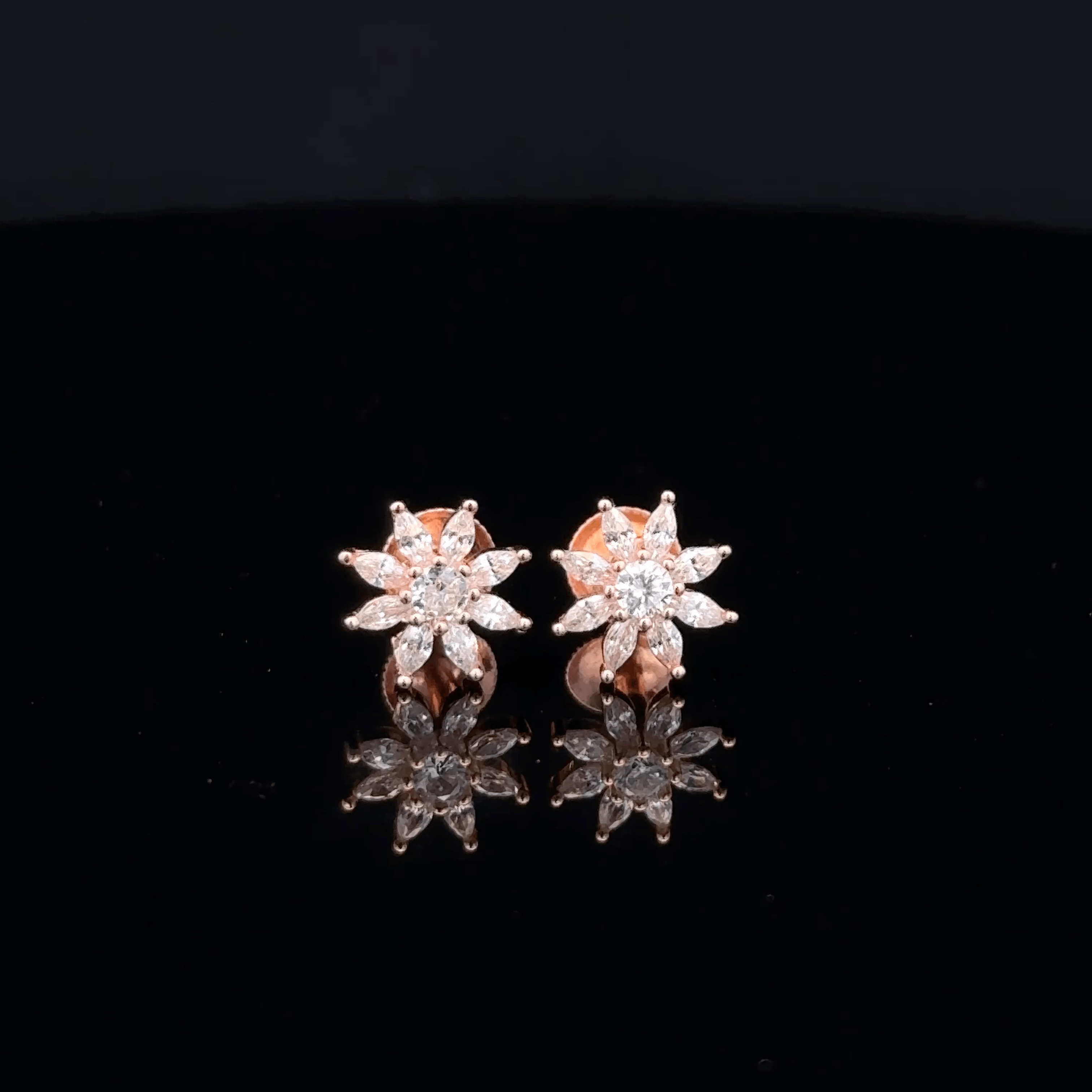 Rose Gold Earrings with Enamel Leaf and Crystals