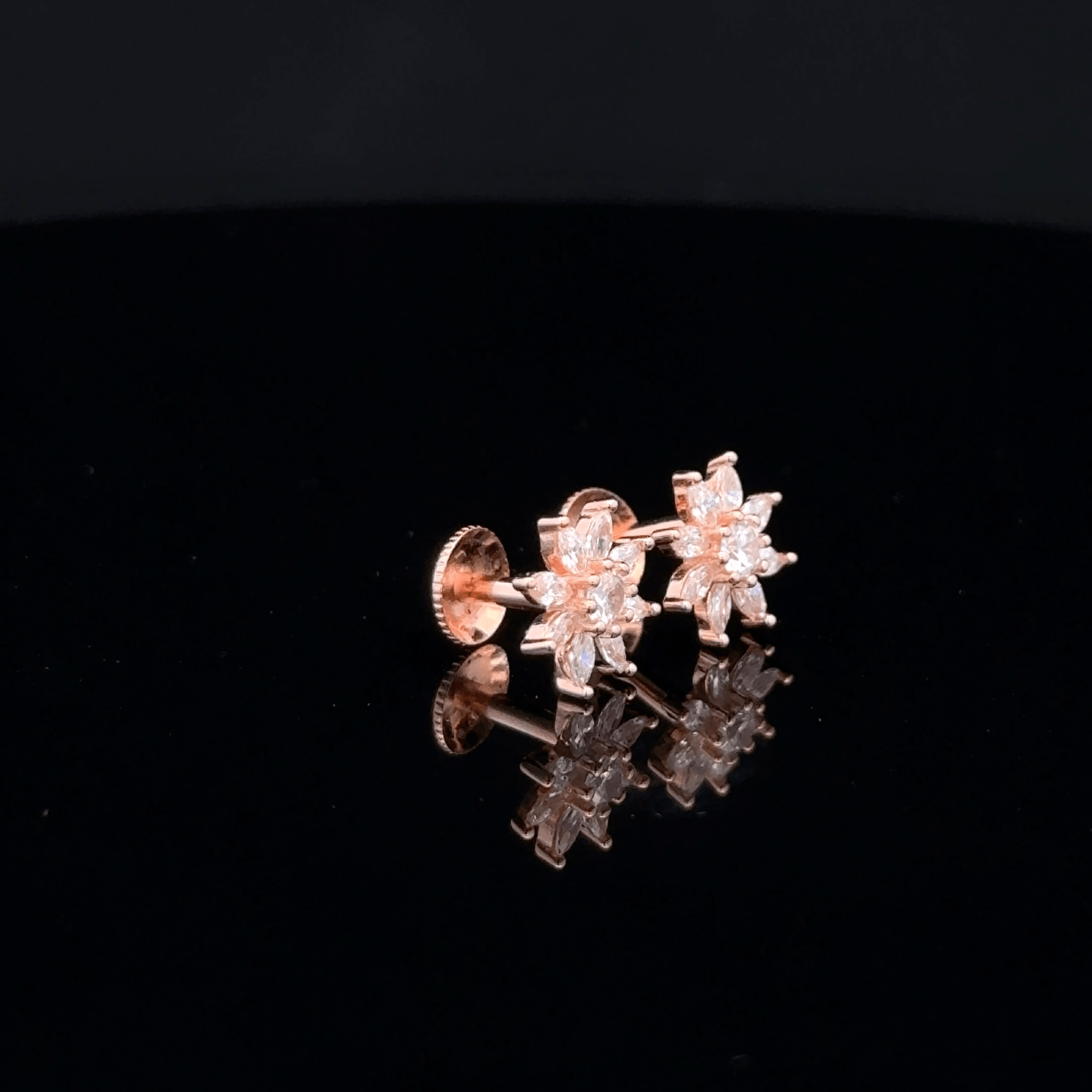 Rose Gold Earrings with Enamel Leaf and Crystals