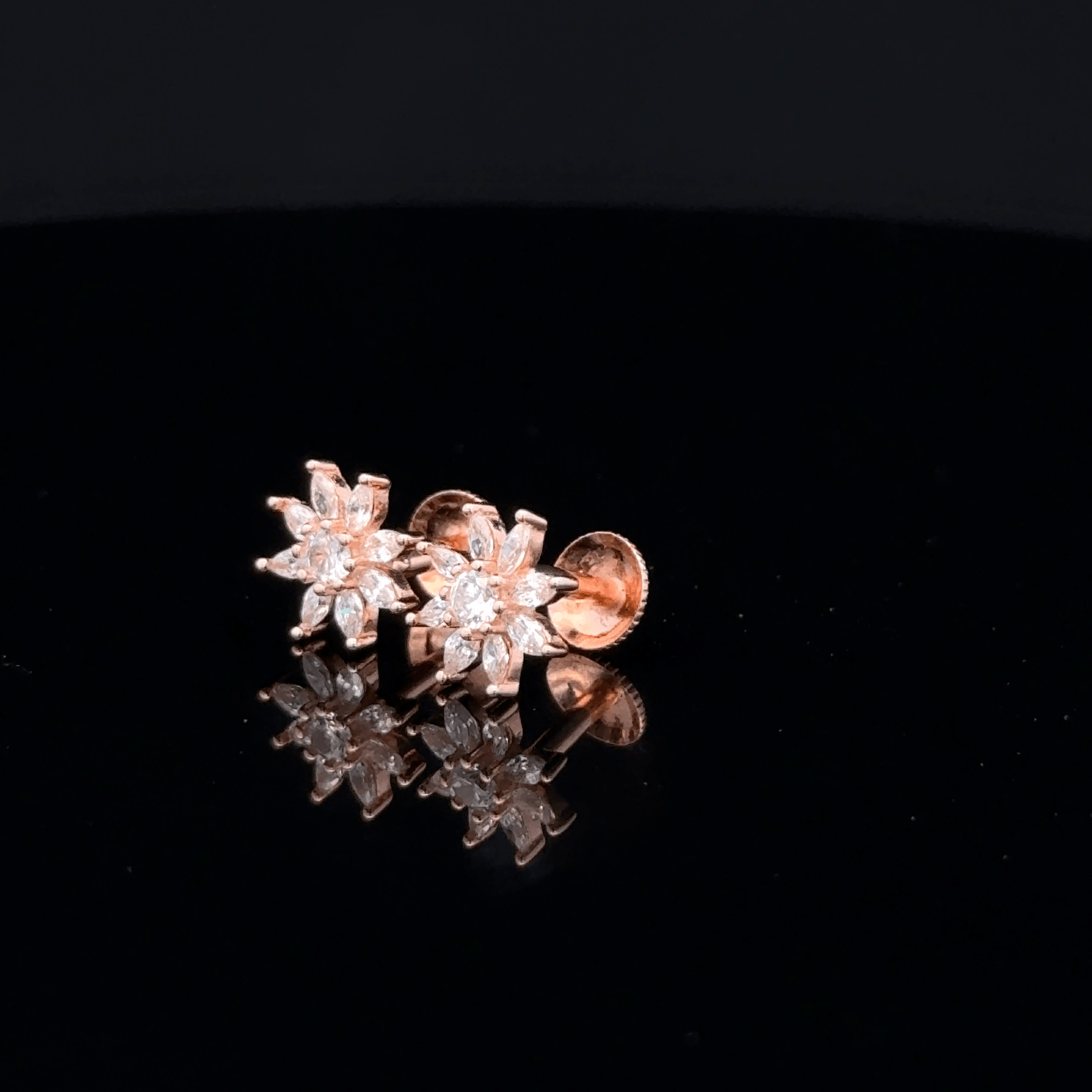 Rose Gold Earrings with Enamel Leaf and Crystals