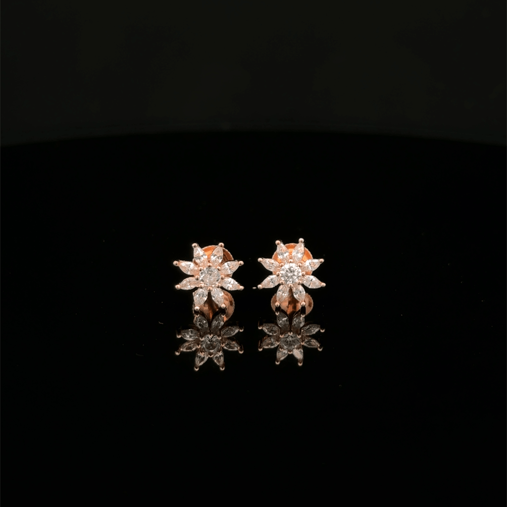 Rose Gold Earrings with Enamel Leaf and Crystals