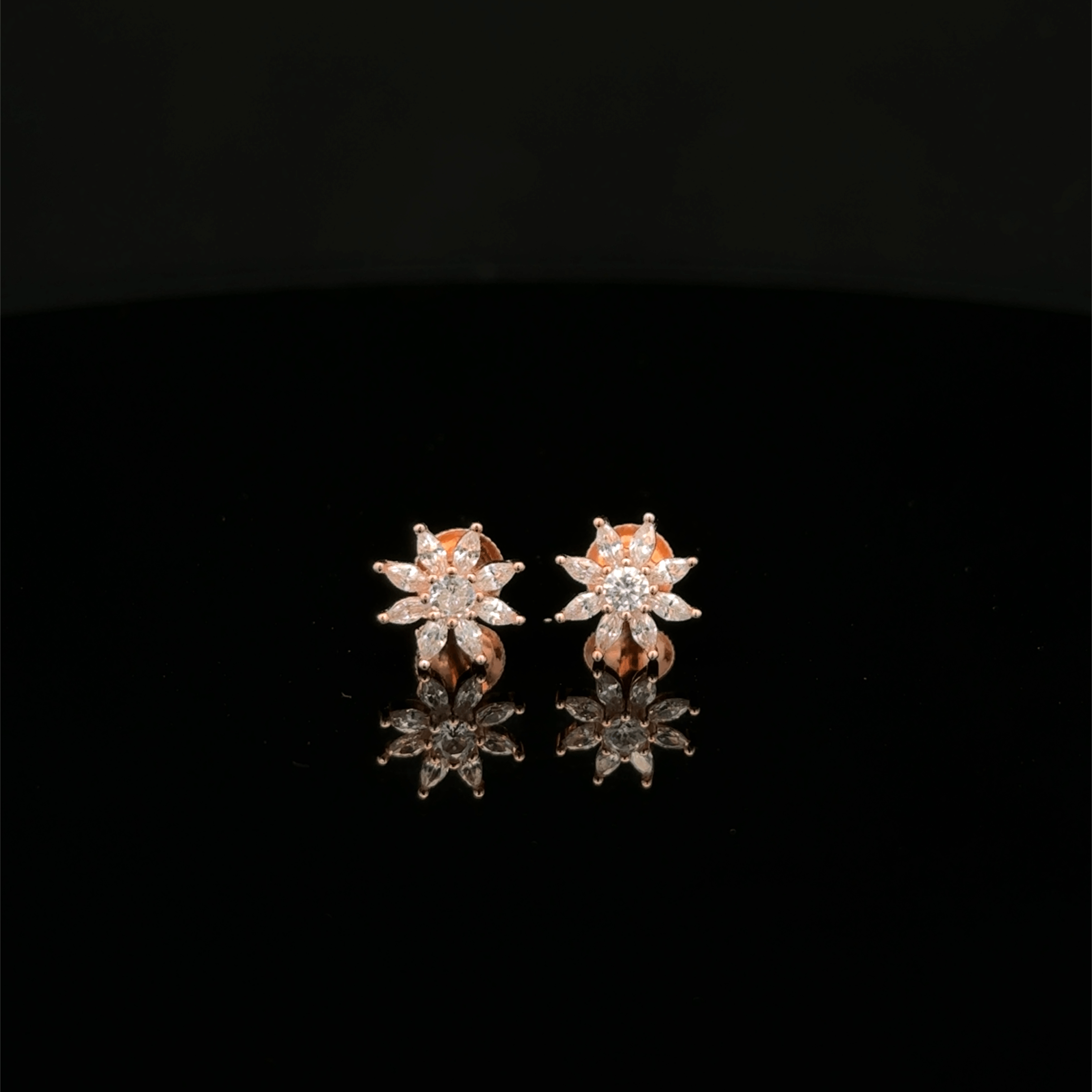 Rose Gold Earrings with Enamel Leaf and Crystals
