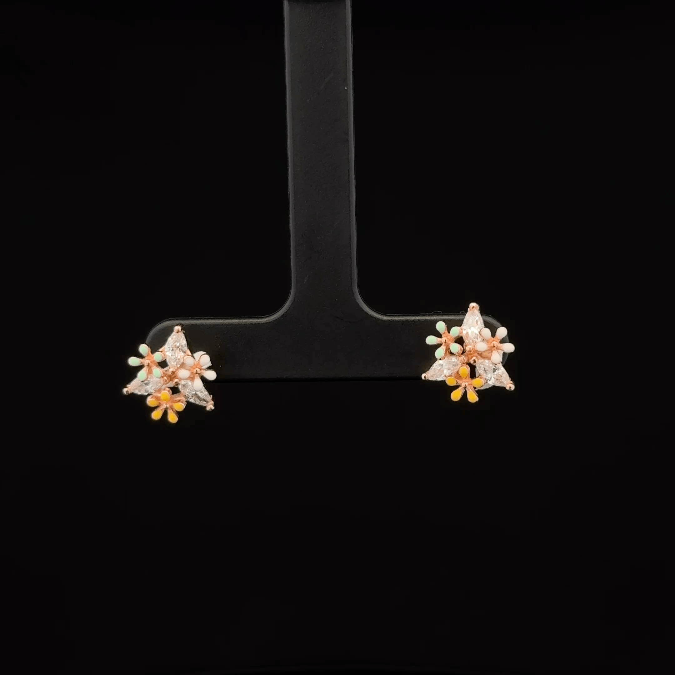 Rose Gold Triangle Pastel Floral Earrings