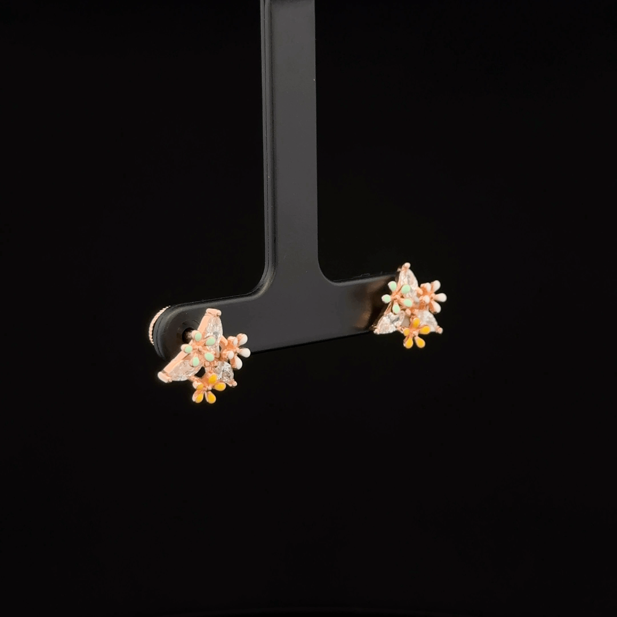 Rose Gold Triangle Pastel Floral Earrings