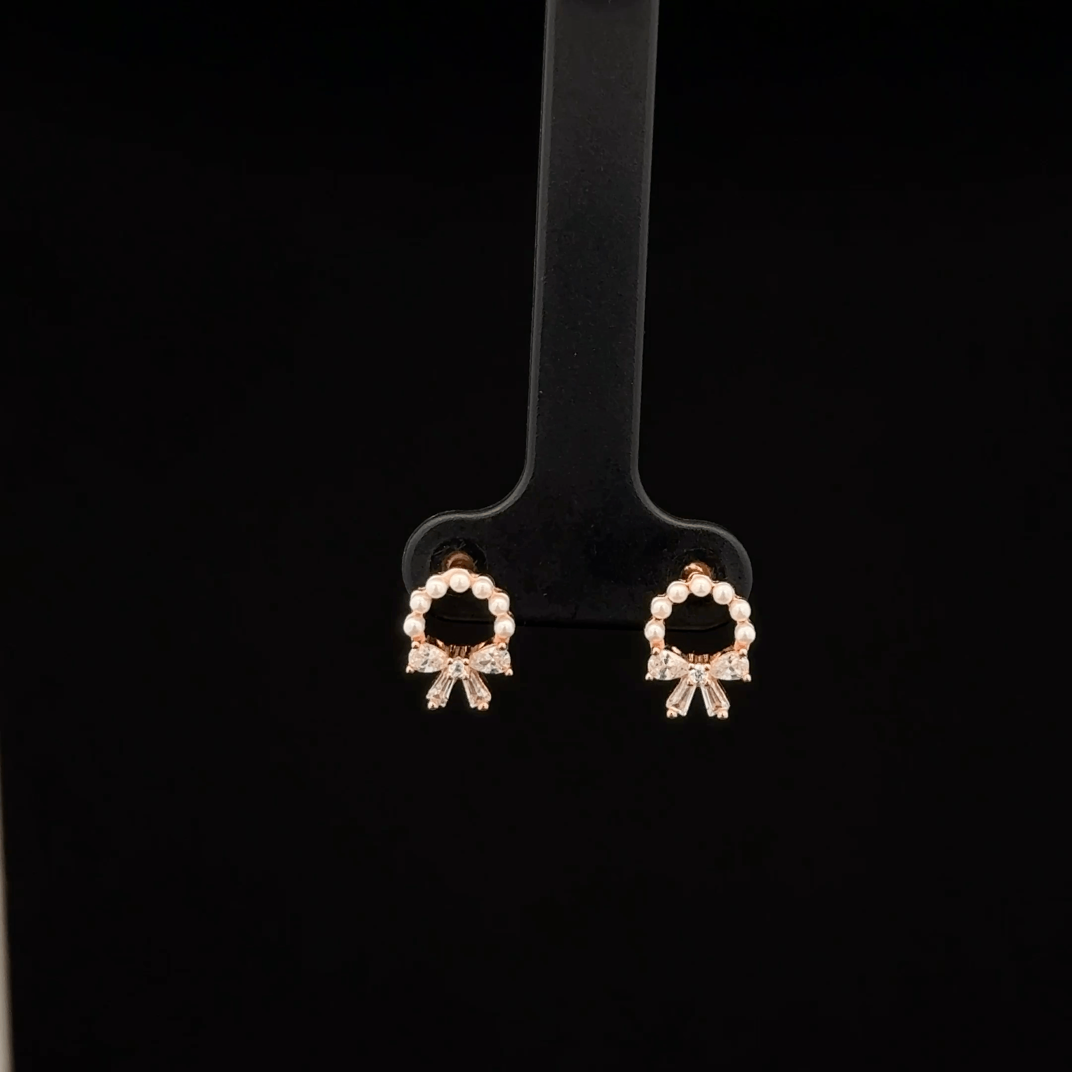 Rose Gold Bow and Pearl Wreath earrings