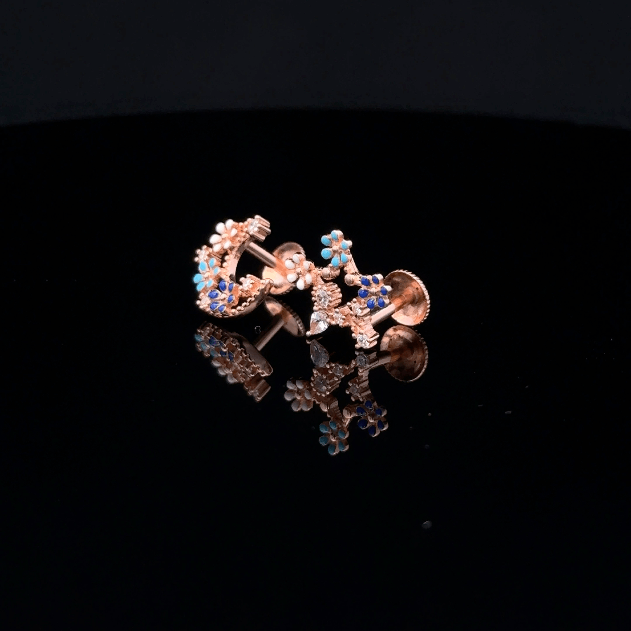 Rose gold star & moon earrings