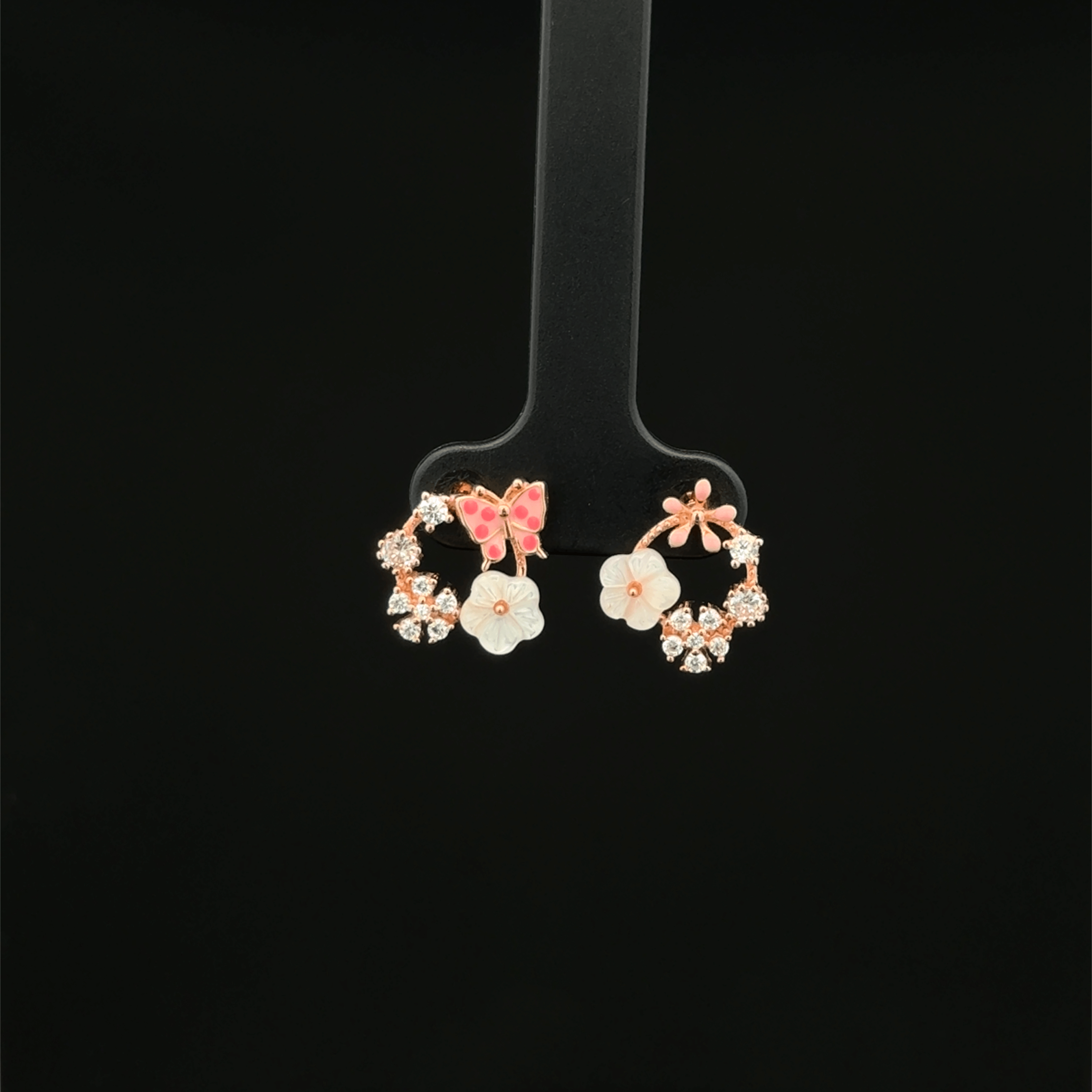 Rose Gold Butterfly and Flower Earrings