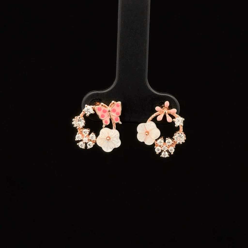 Rose Gold Butterfly and Flower Earrings