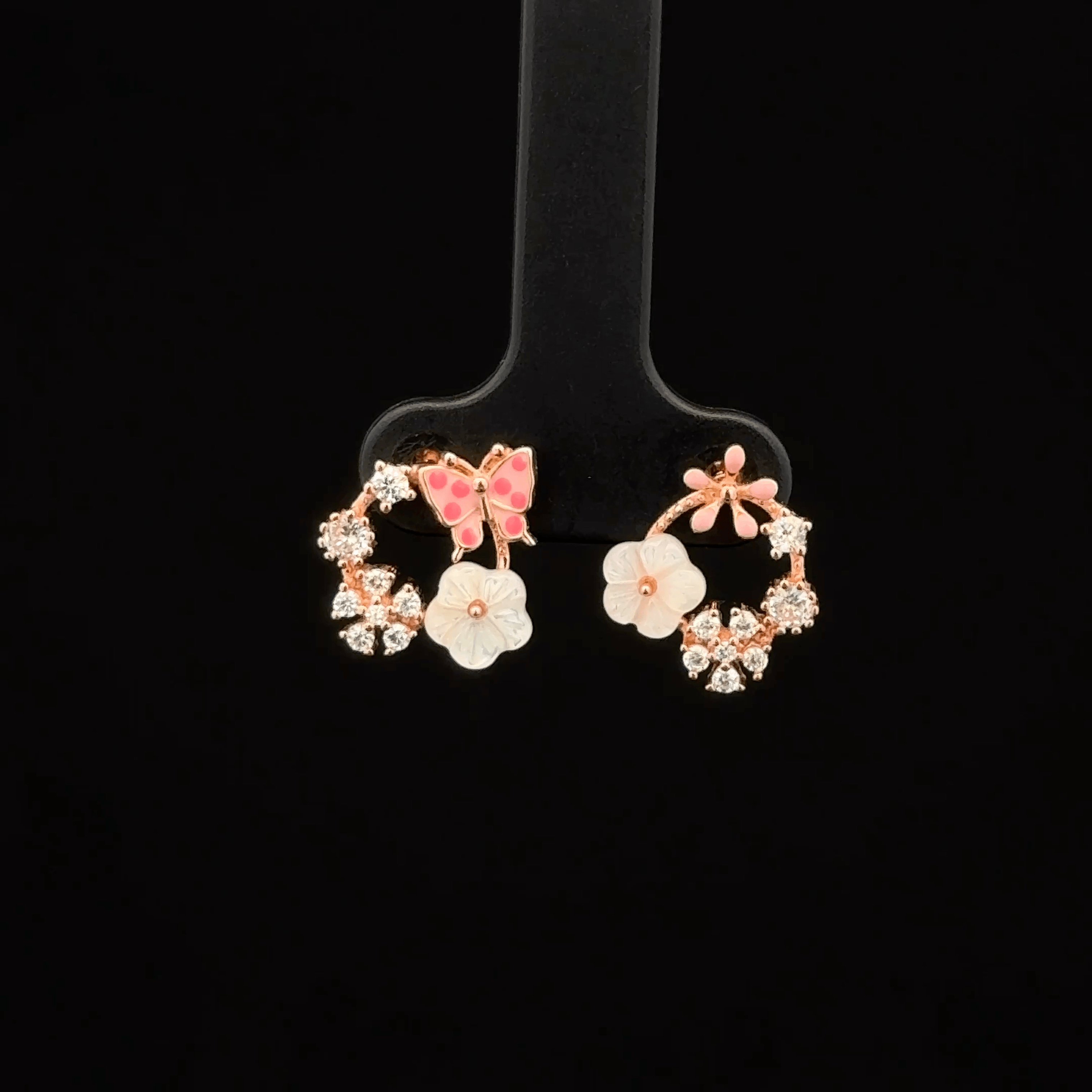 Rose Gold Butterfly and Flower Earrings