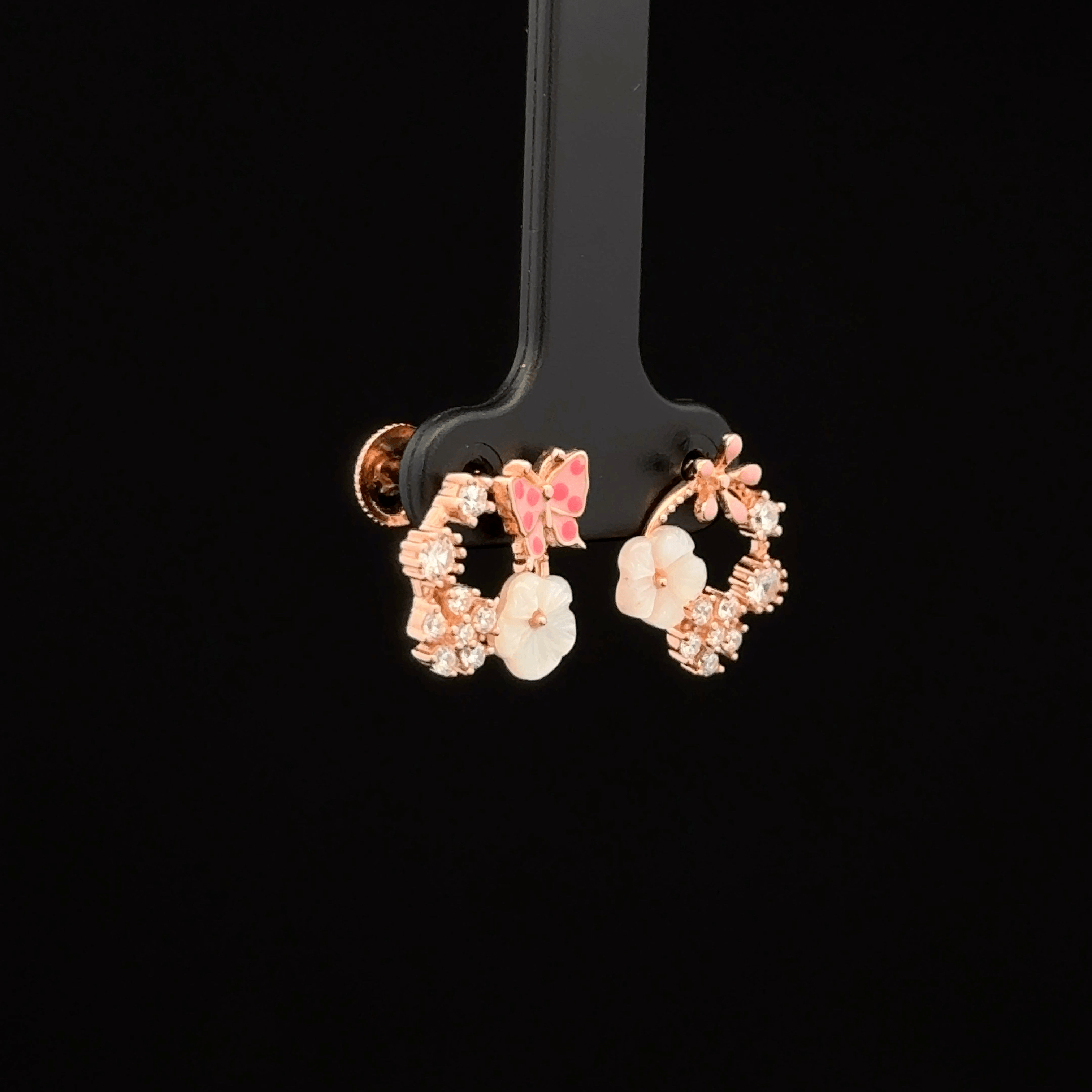 Rose Gold Butterfly and Flower Earrings