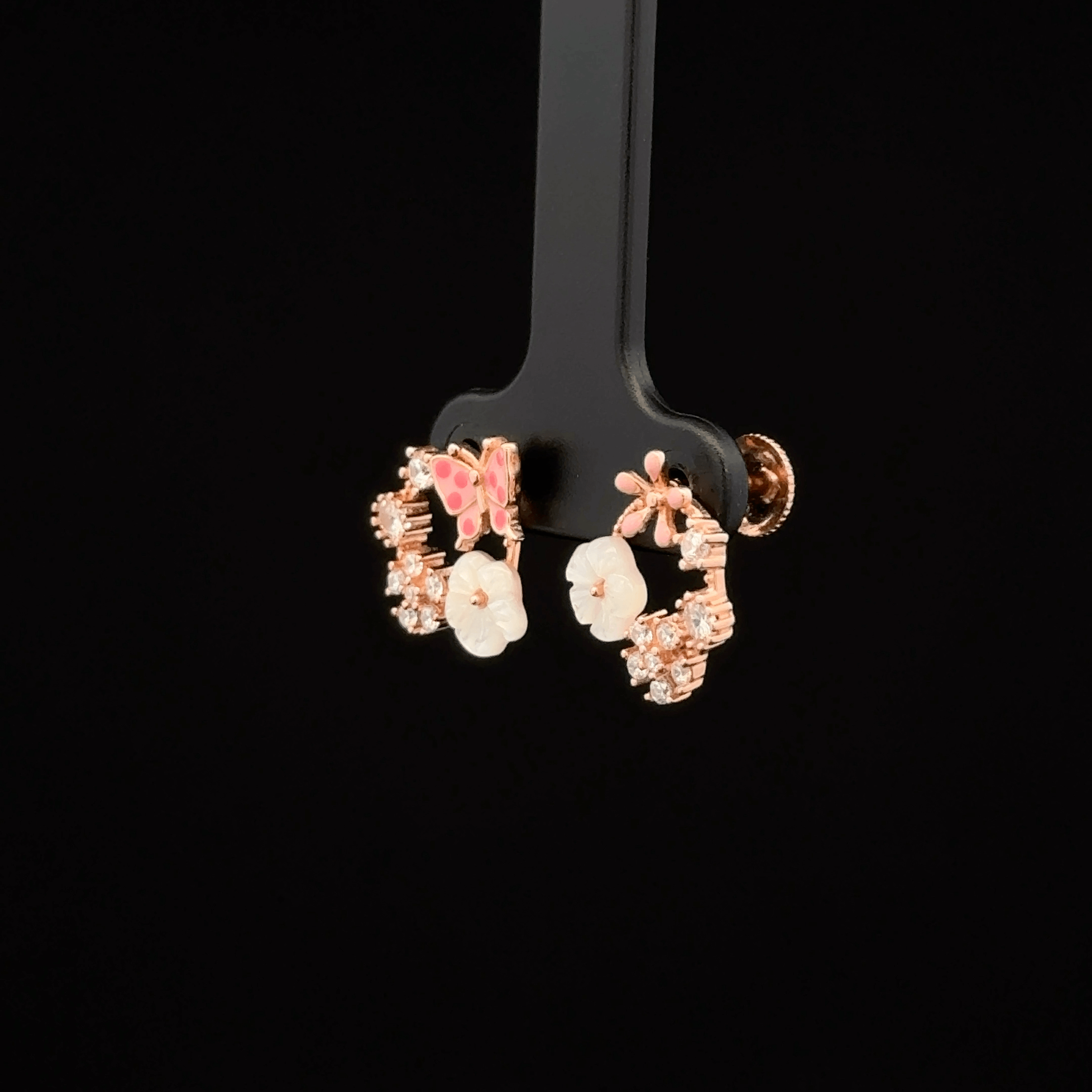 Rose Gold Butterfly and Flower Earrings
