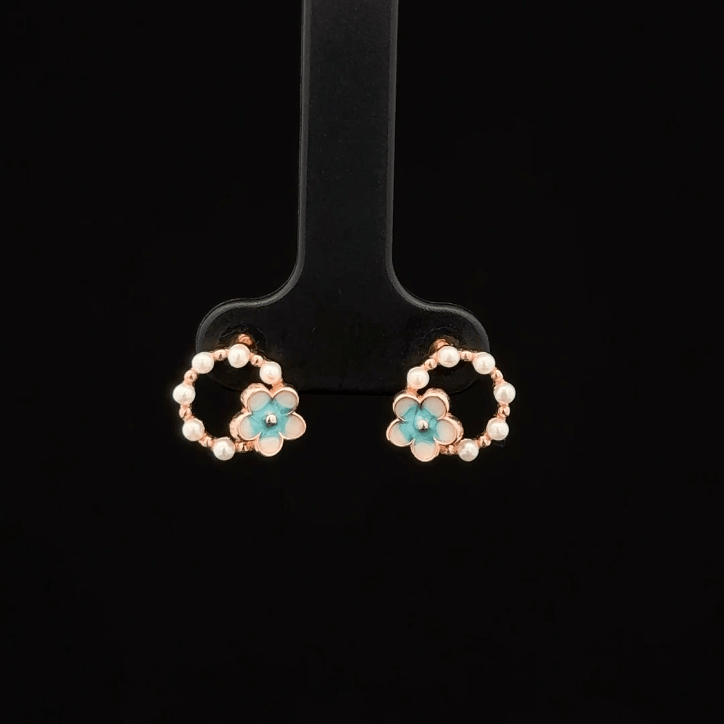 Rose Gold Pearl Earrings with Pear and Round Crystal Halo