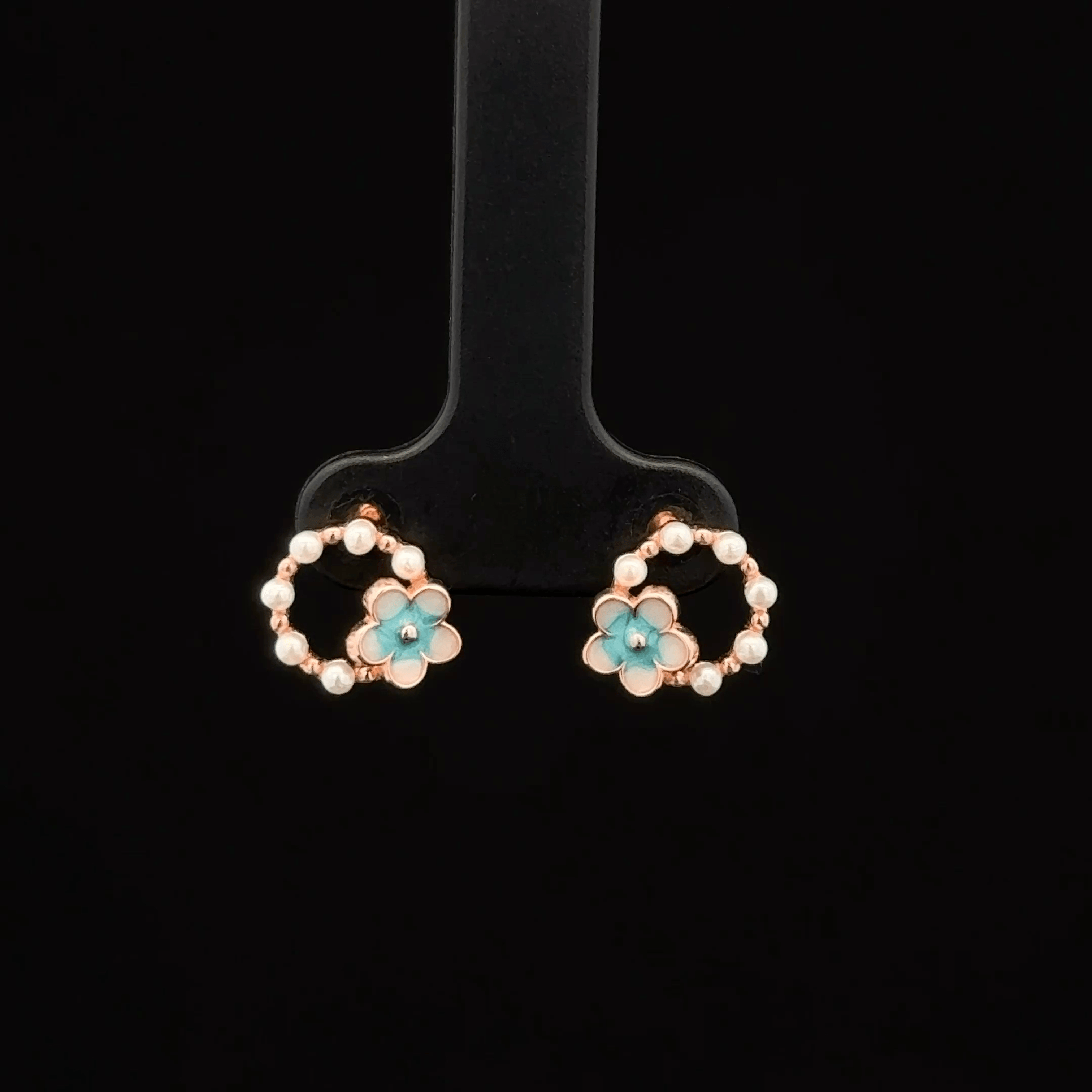 Rose Gold Pearl Earrings with Pear and Round Crystal Halo