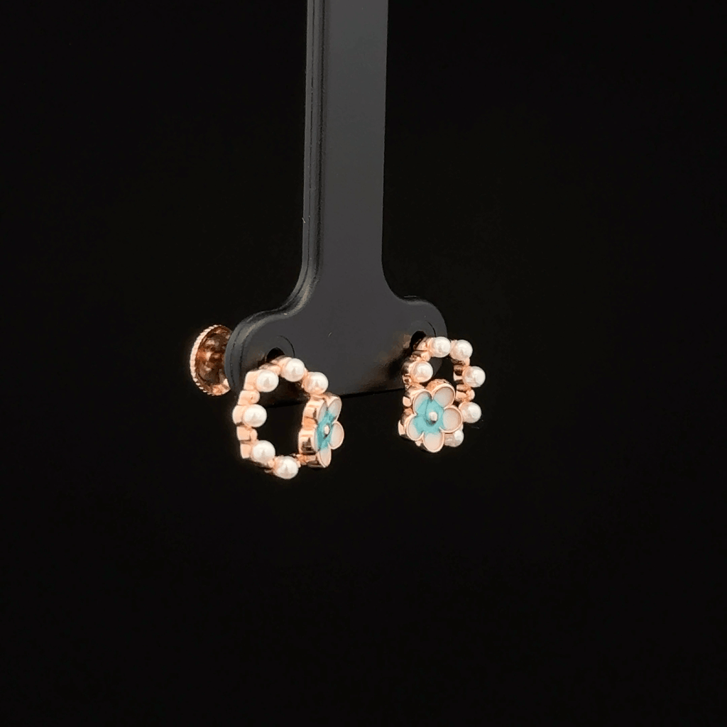 Rose Gold Pearl Earrings with Pear and Round Crystal Halo
