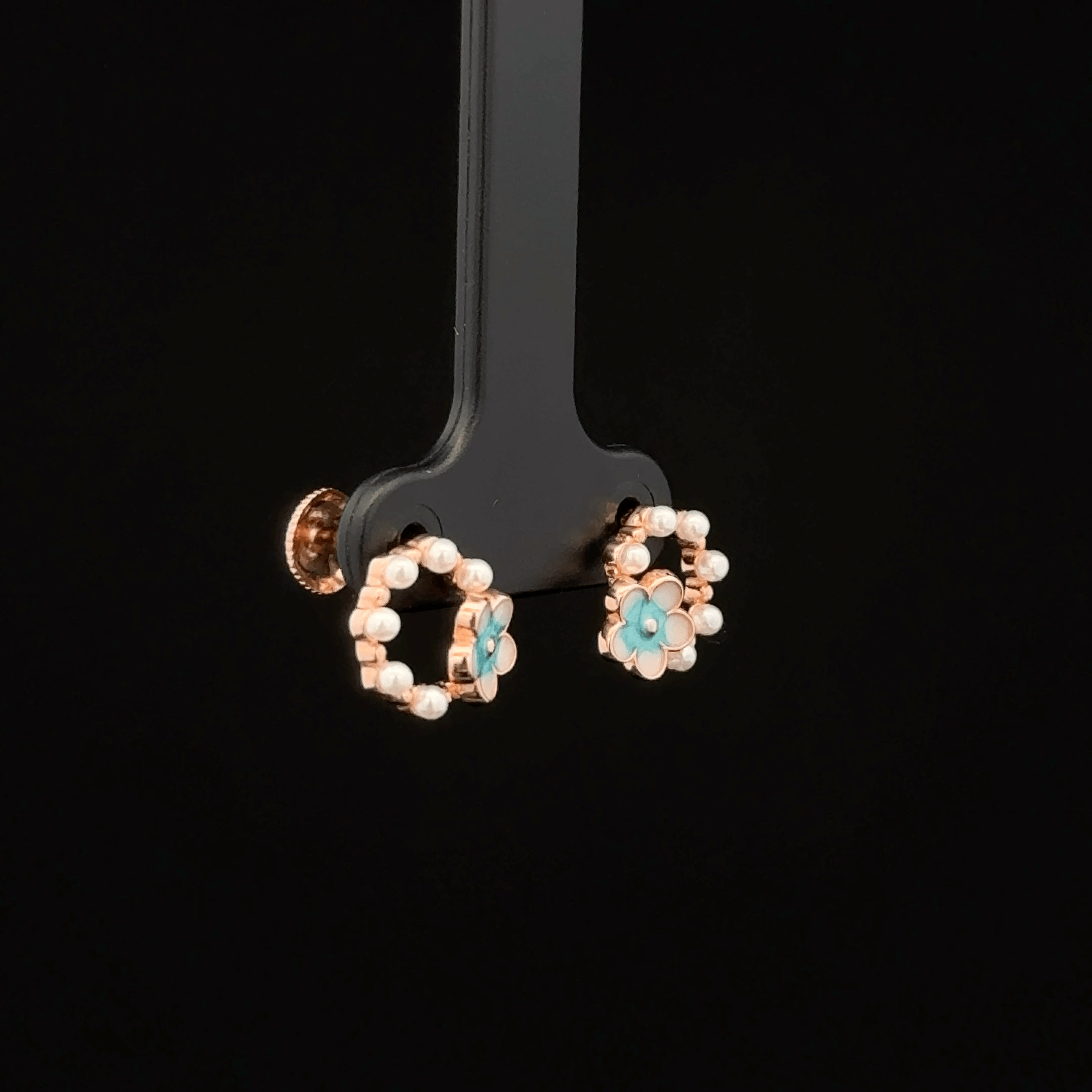 Rose Gold Pearl Earrings with Pear and Round Crystal Halo