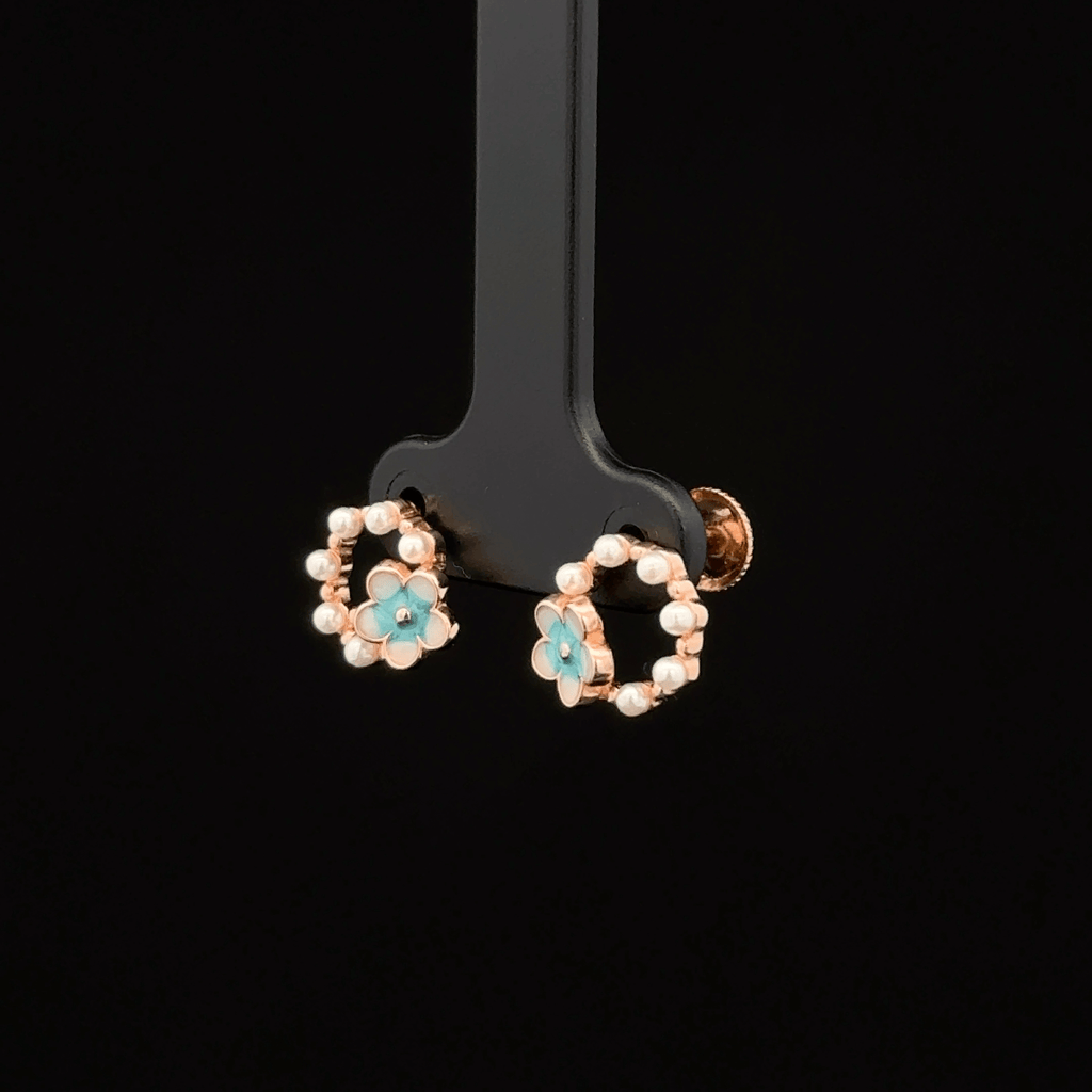Rose Gold Pearl Earrings with Pear and Round Crystal Halo