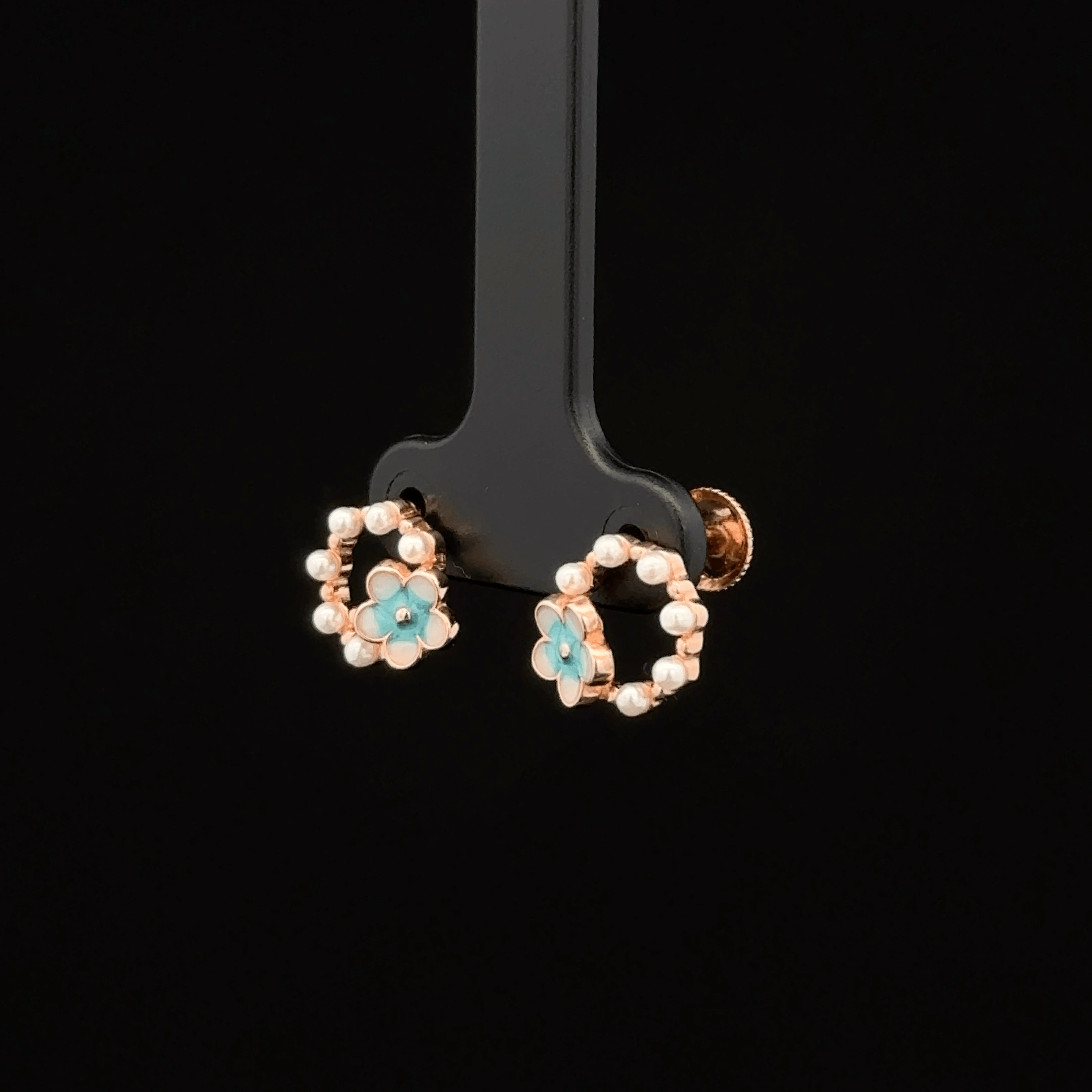 Rose Gold Pearl Earrings with Pear and Round Crystal Halo