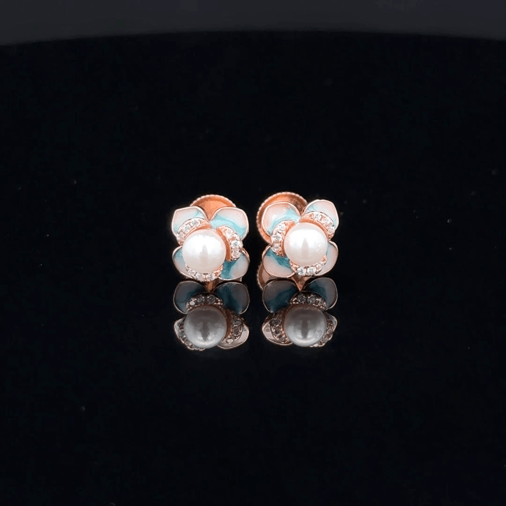 Rose Gold Pearl Flower Stud Earrings