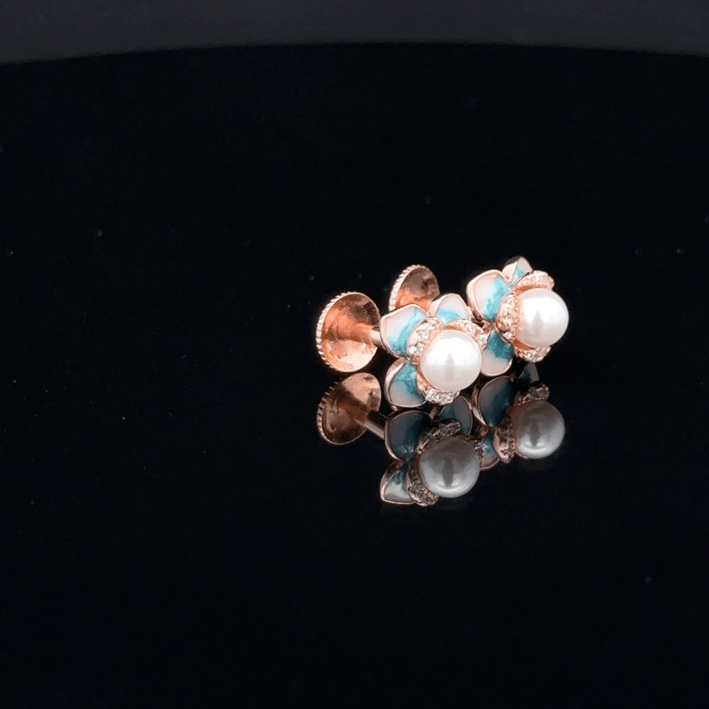 Rose Gold Pearl Flower Stud Earrings
