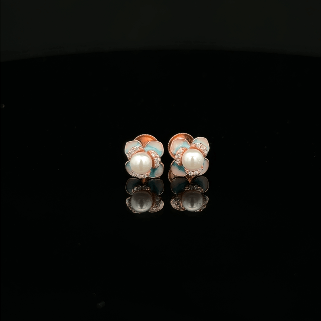 Rose Gold Pearl Flower Stud Earrings