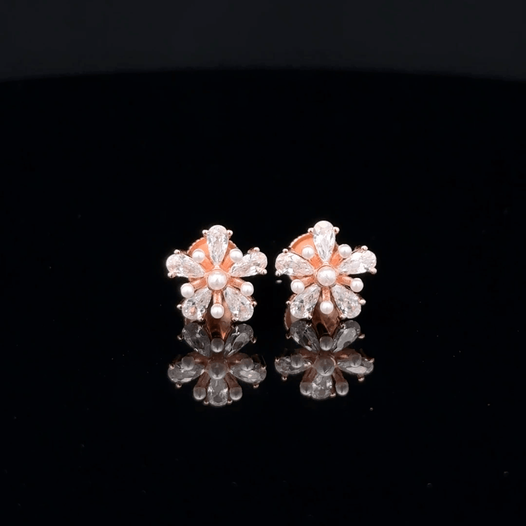 Rose gold Flower with pearl Earrings