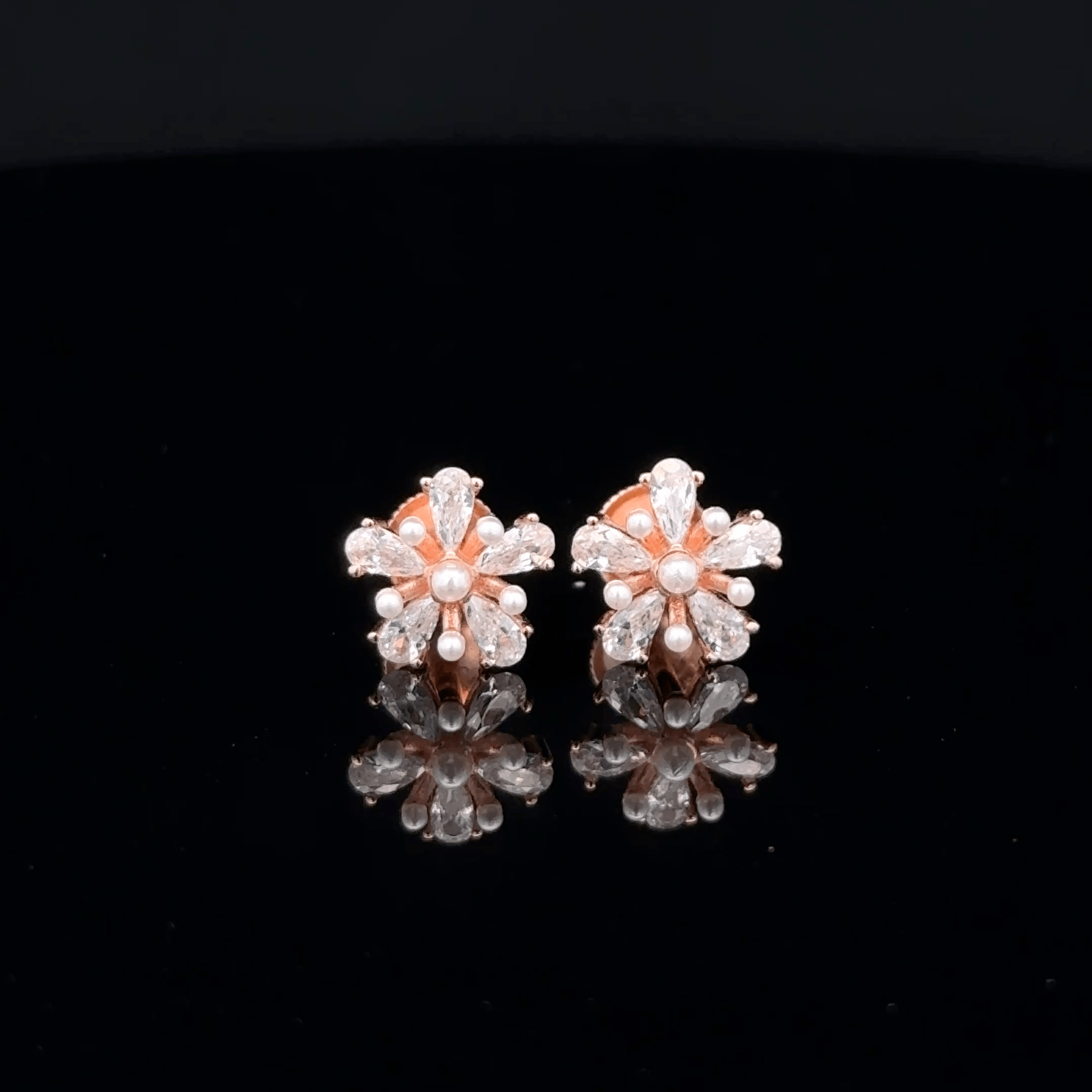 Rose gold Flower with pearl Earrings