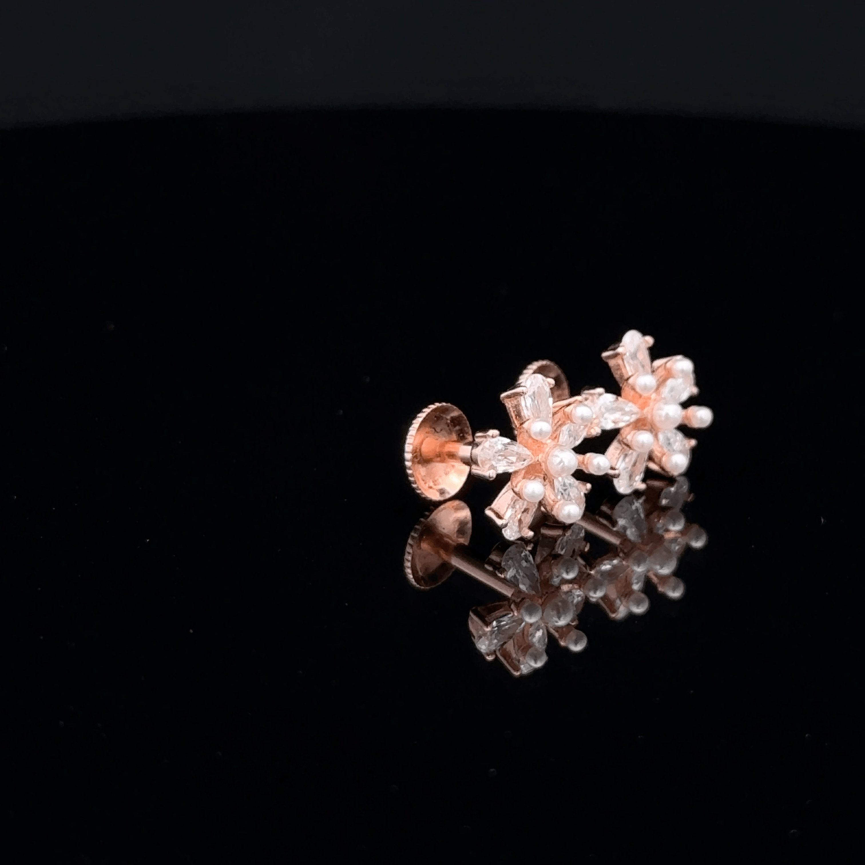 Rose gold Flower with pearl Earrings