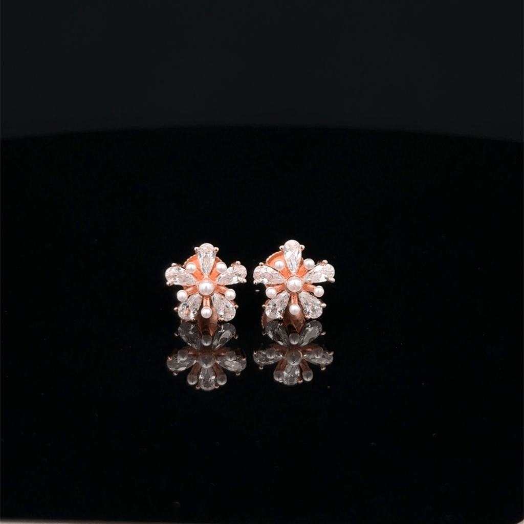 Rose gold Flower with pearl Earrings