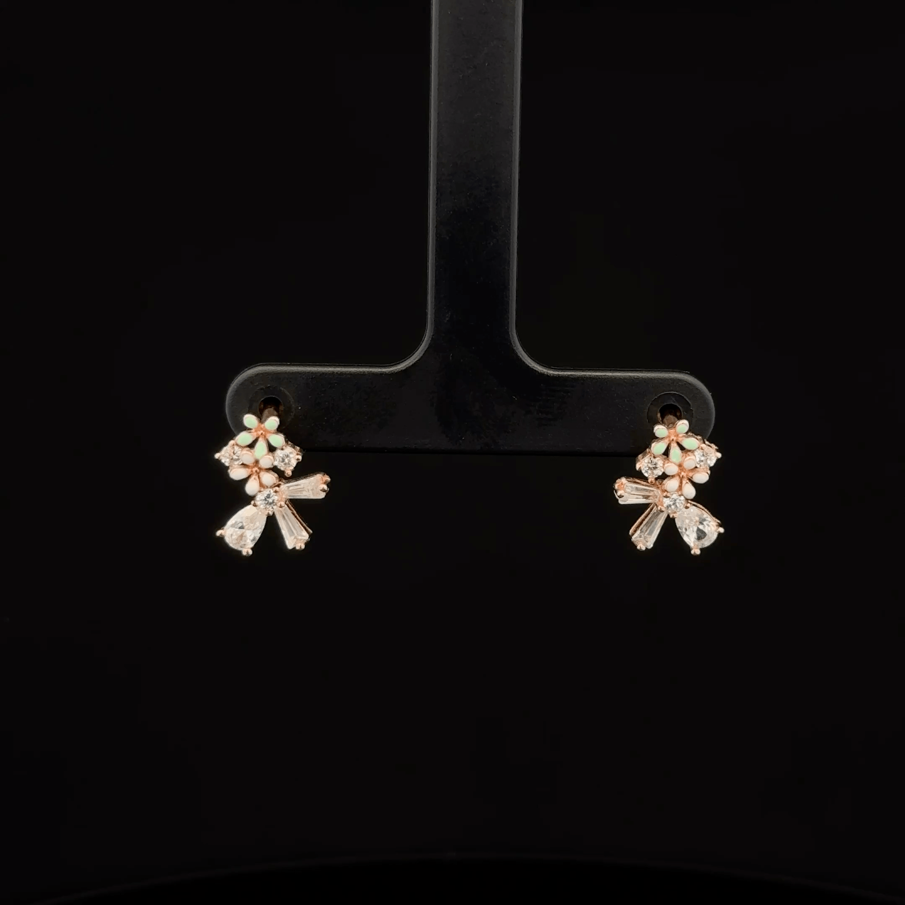Rose Gold Enamel Flower Cluster earrings