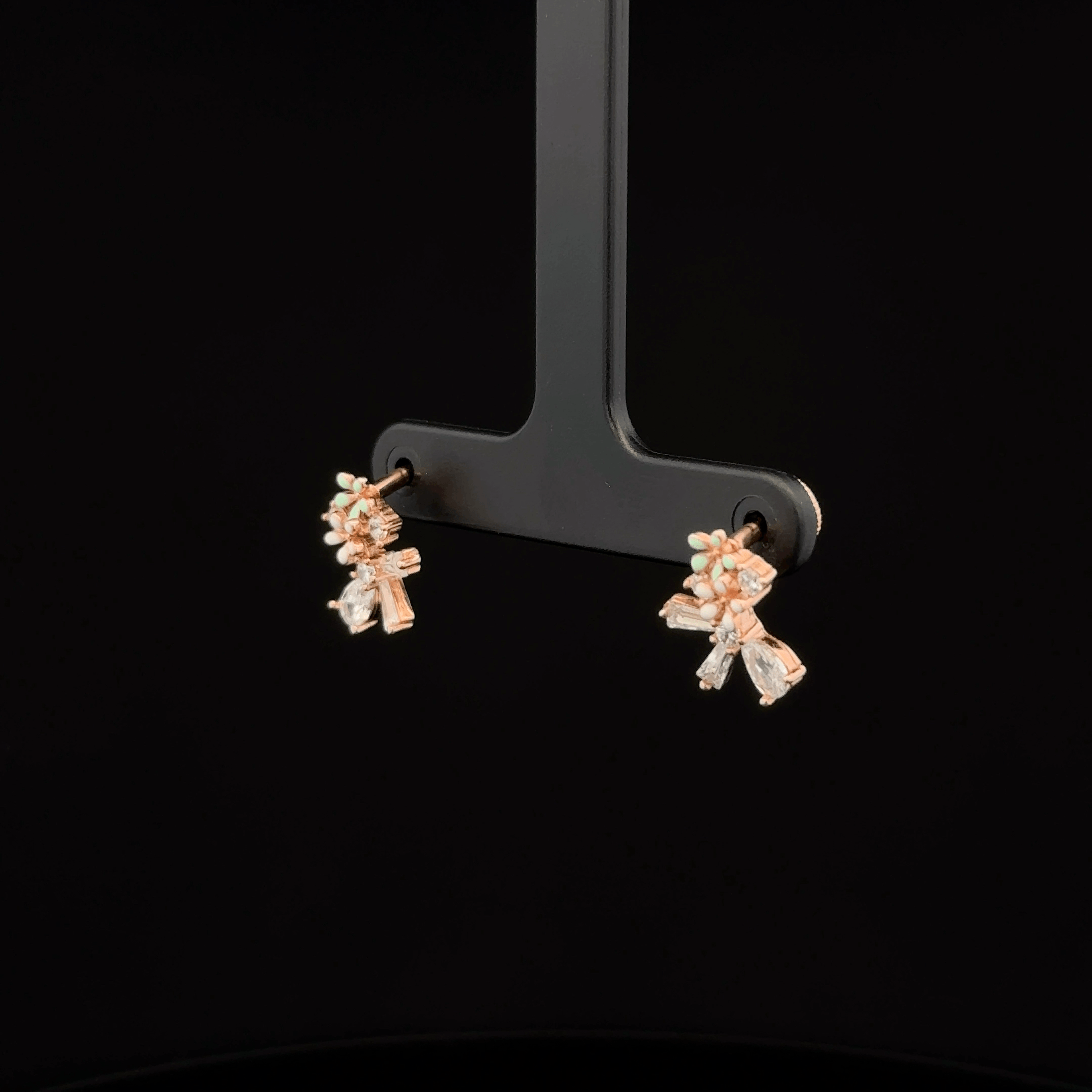 Rose Gold Enamel Flower Cluster earrings