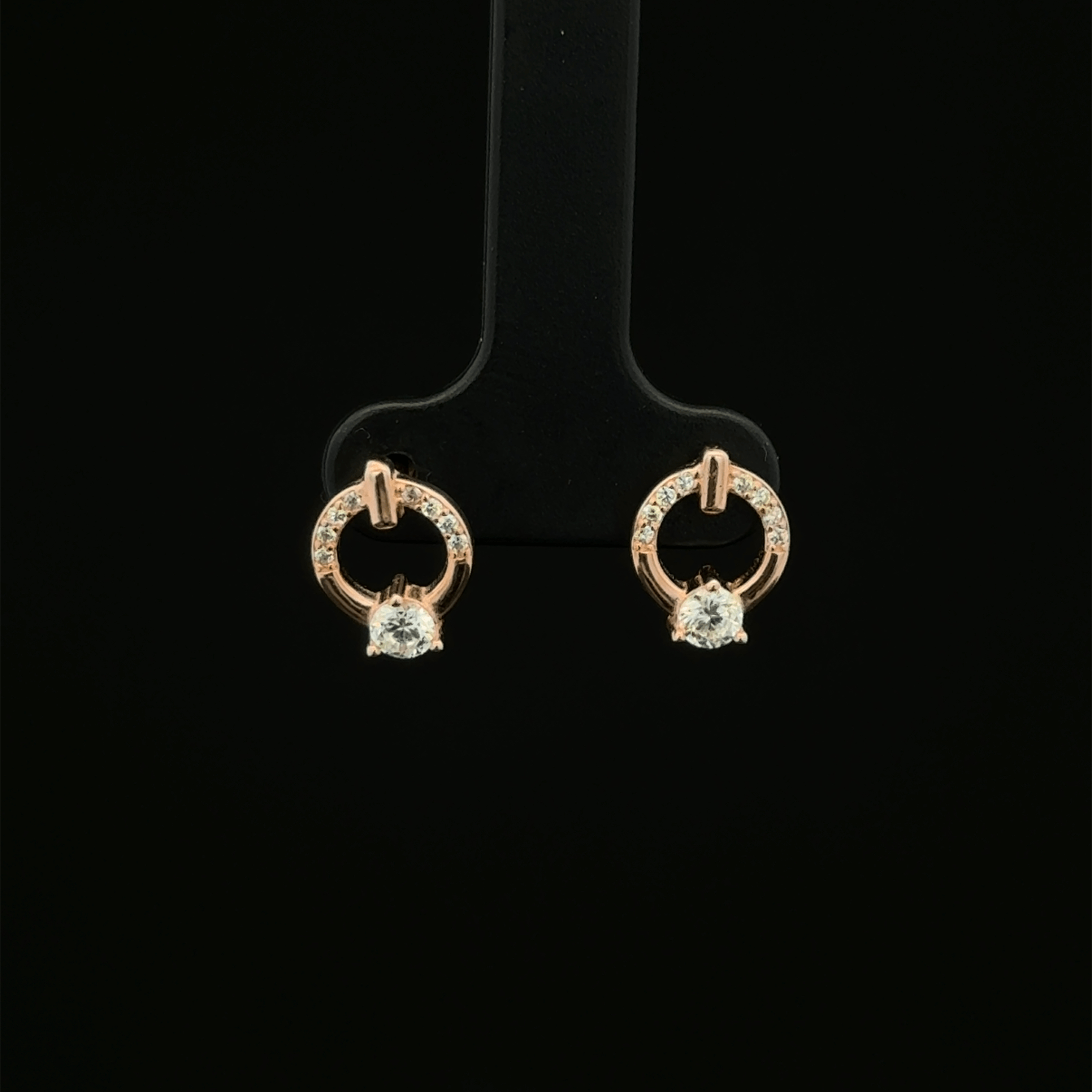 Rose Gold Circle Solitaire Earrings