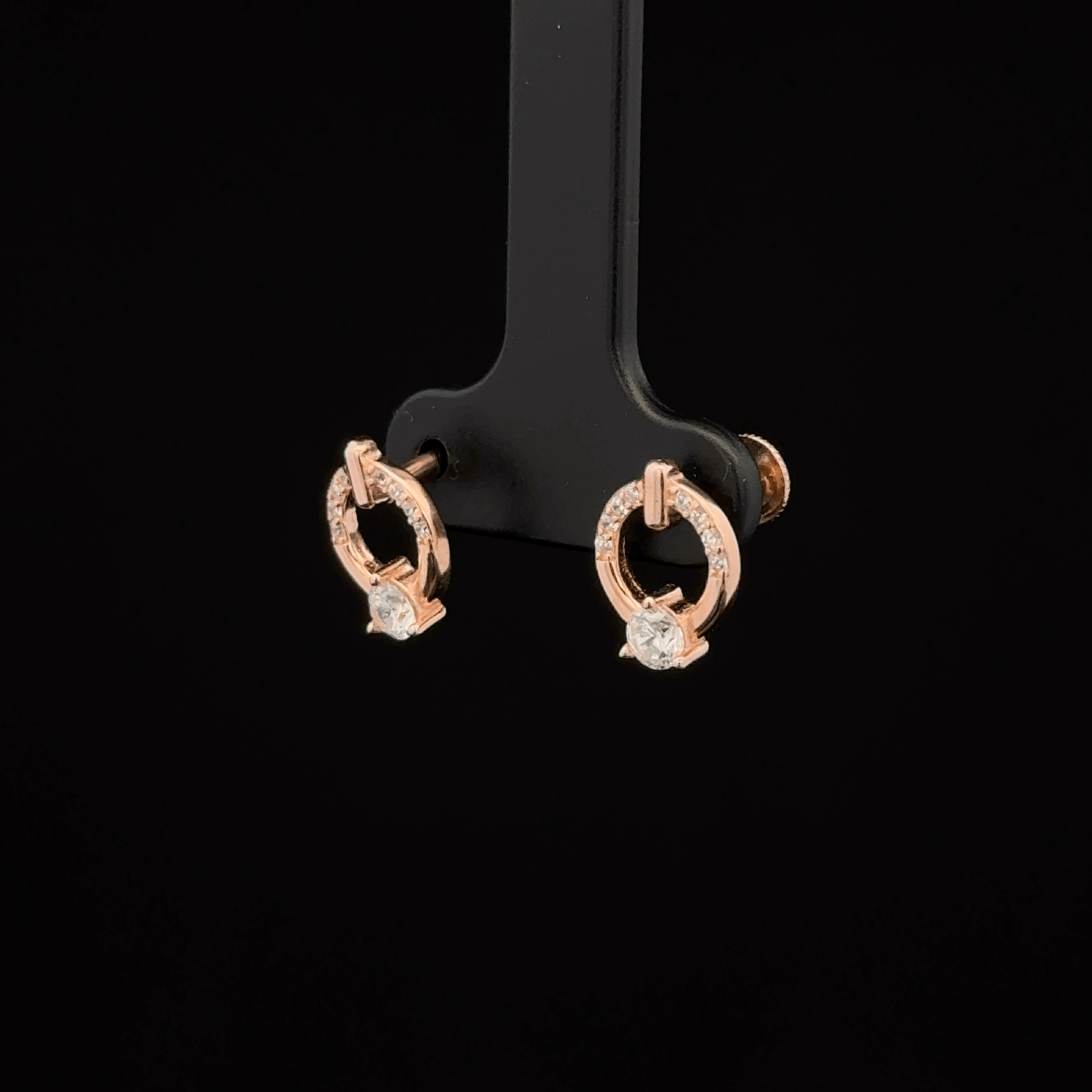 Rose Gold Circle Solitaire Earrings