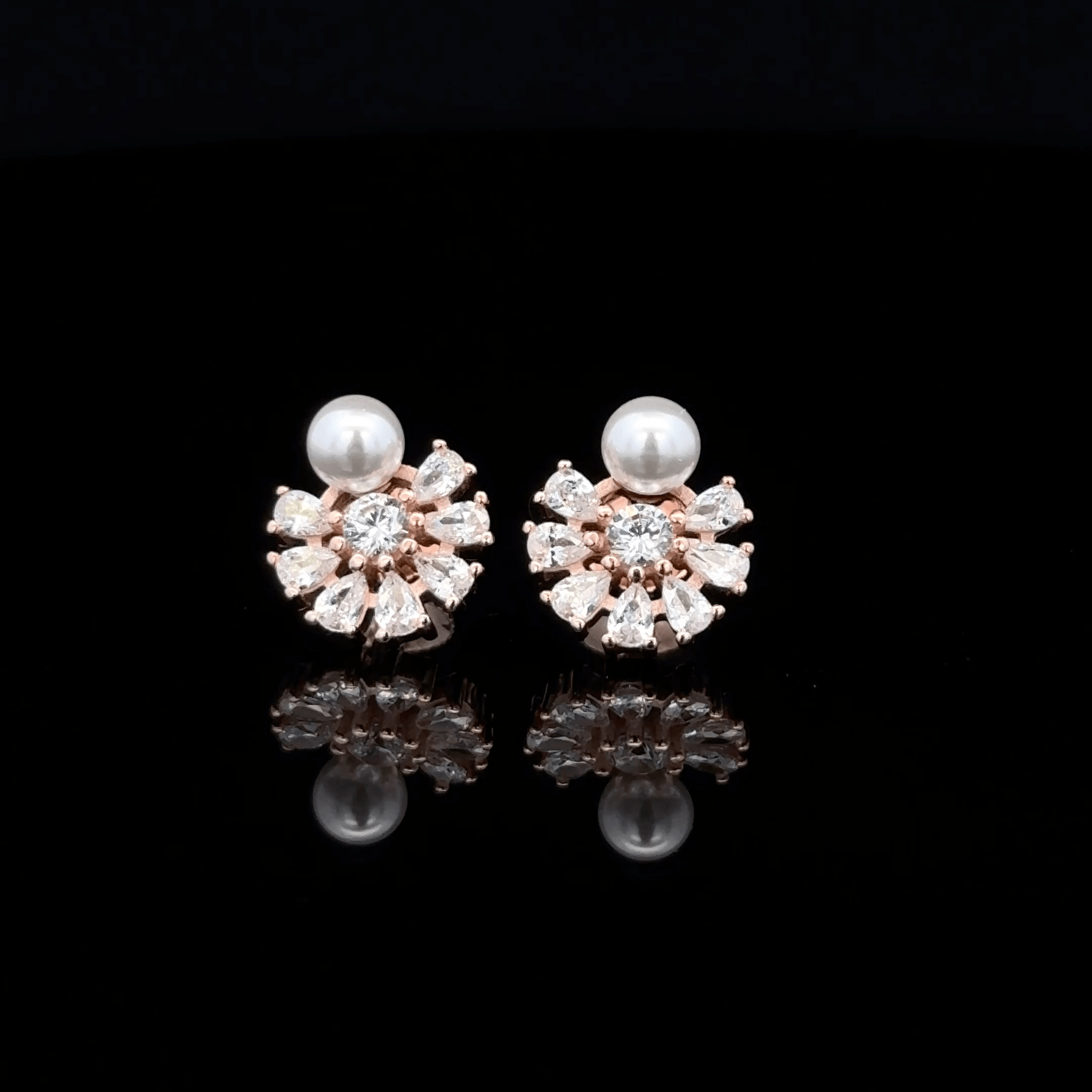 Rose Gold Pearl and Crystal Sunburst Earrings
