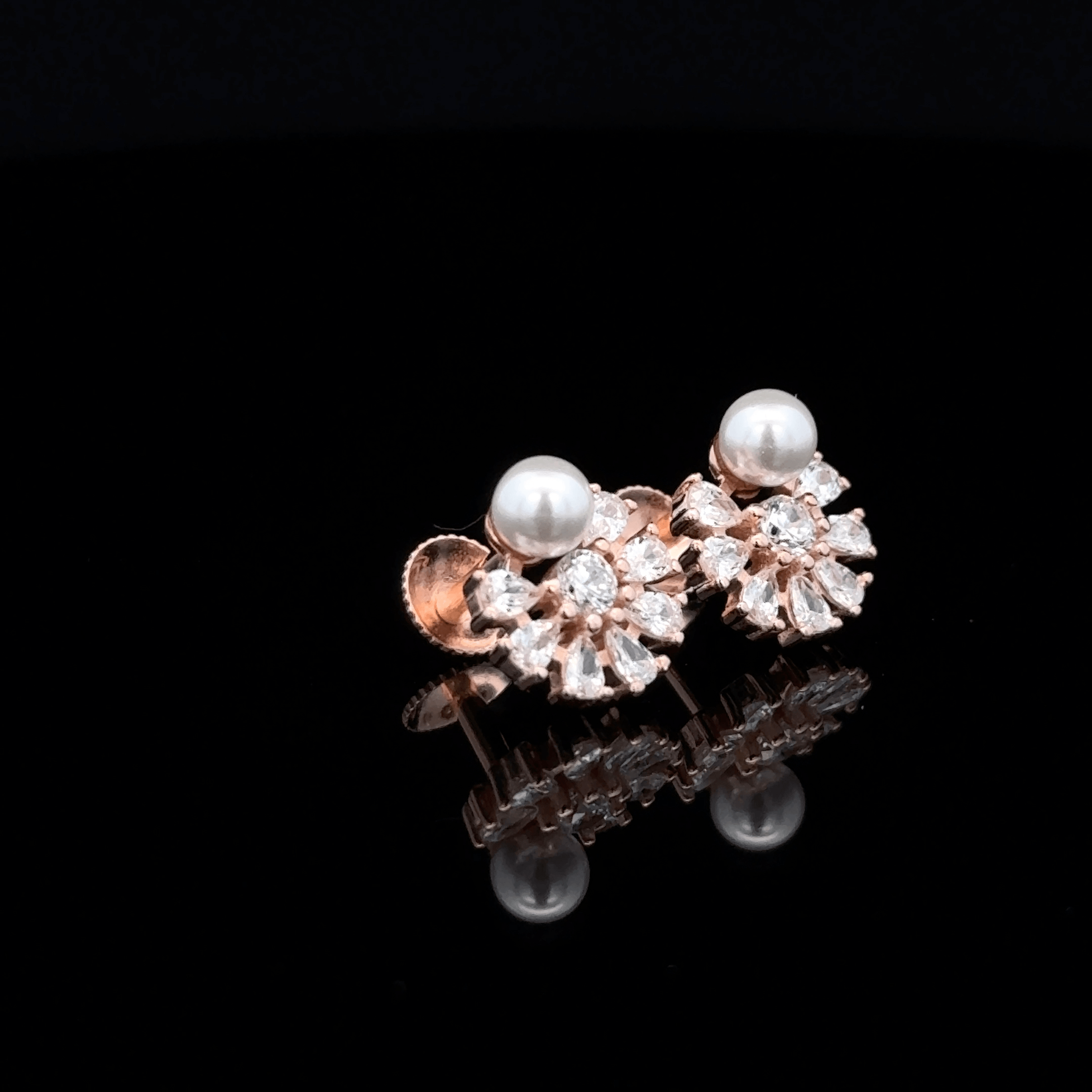 Rose Gold Pearl and Crystal Sunburst Earrings