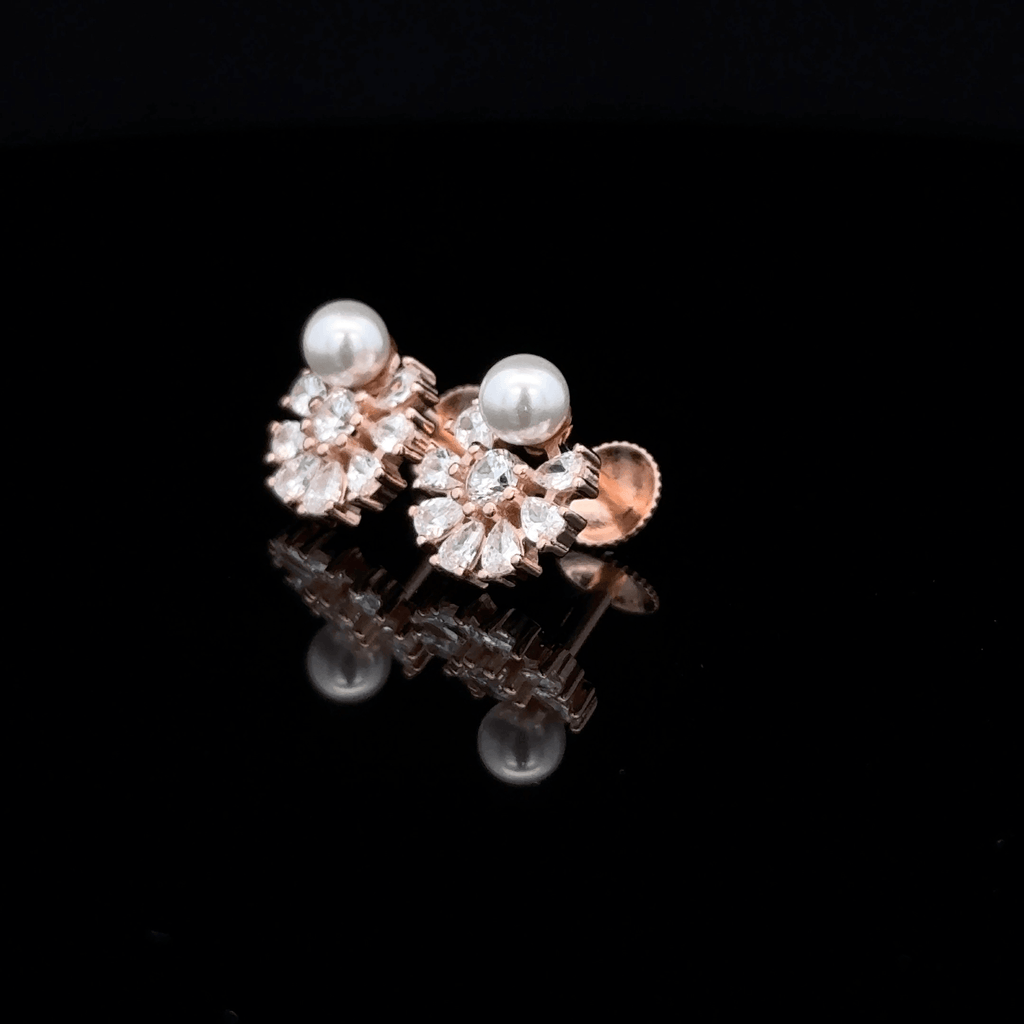 Rose Gold Pearl and Crystal Sunburst Earrings