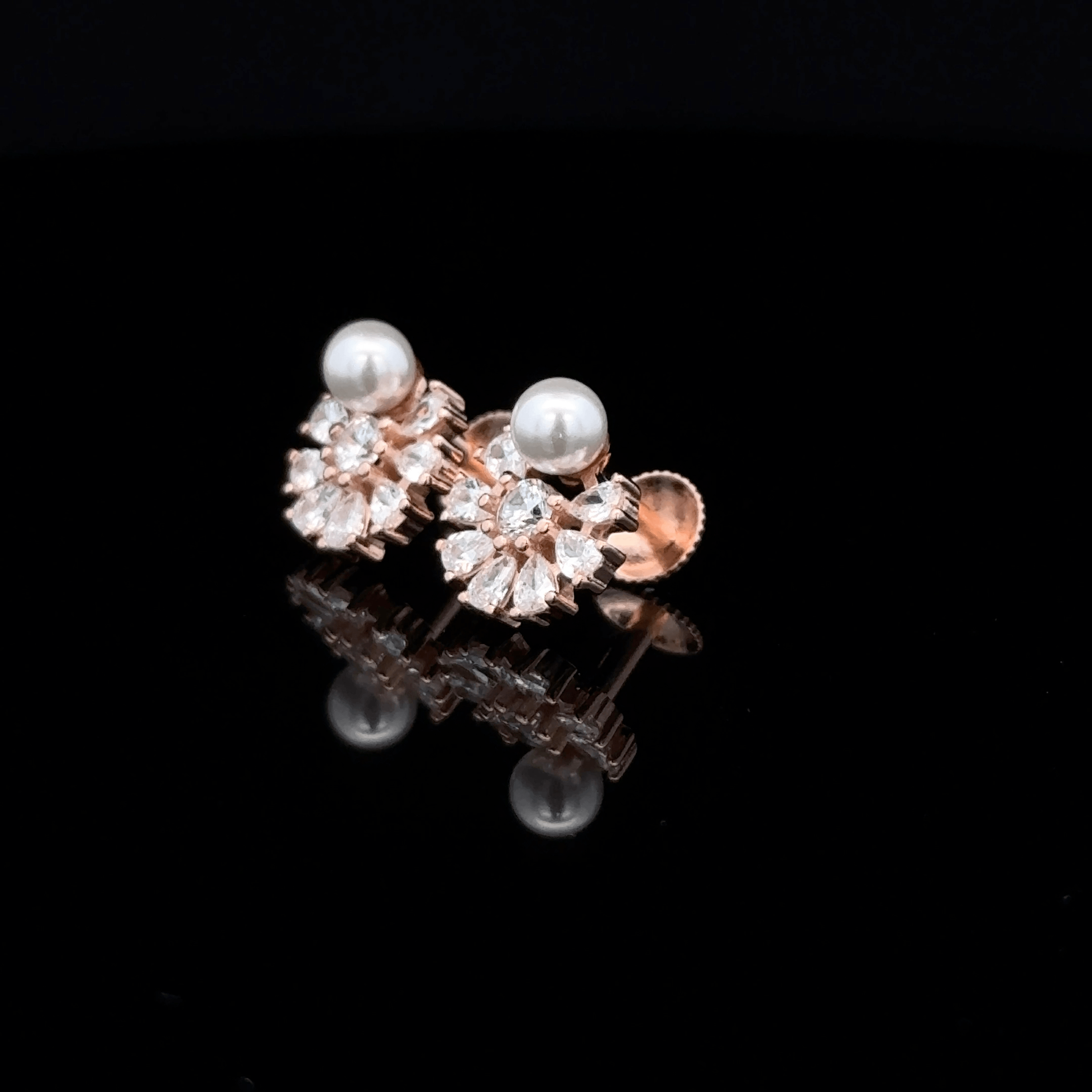 Rose Gold Pearl and Crystal Sunburst Earrings