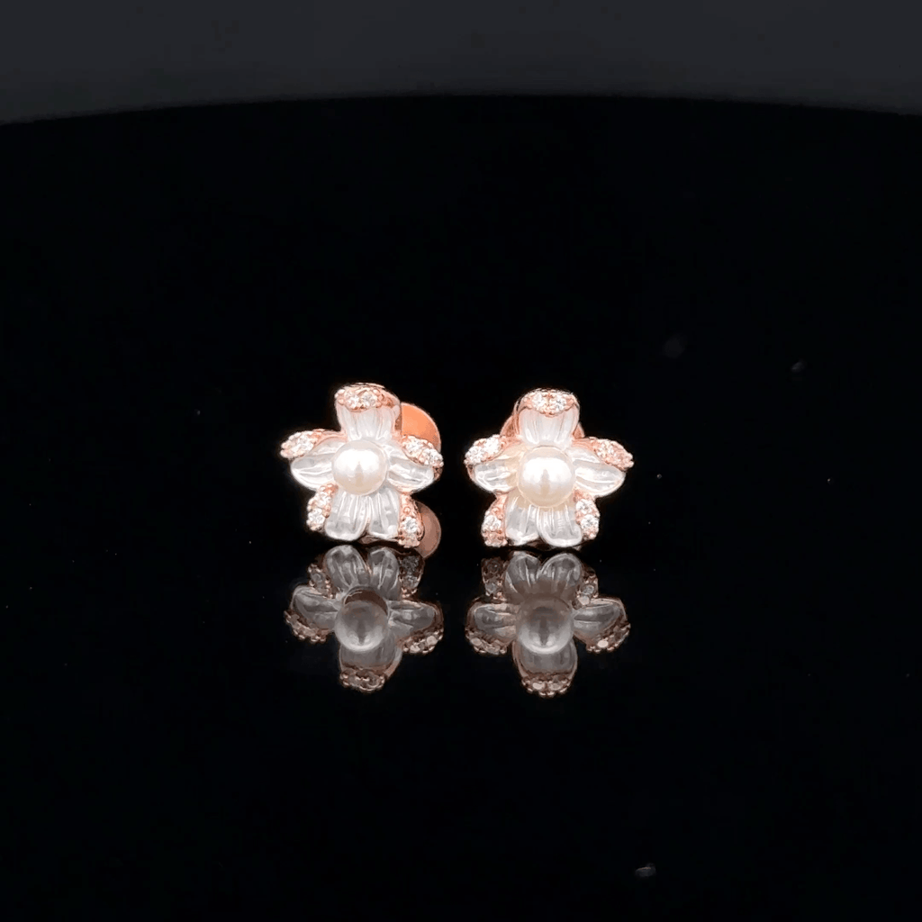 Rose gold flower with pearl earrings