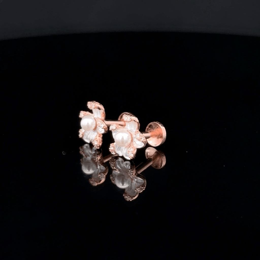 Rose gold flower with pearl earrings