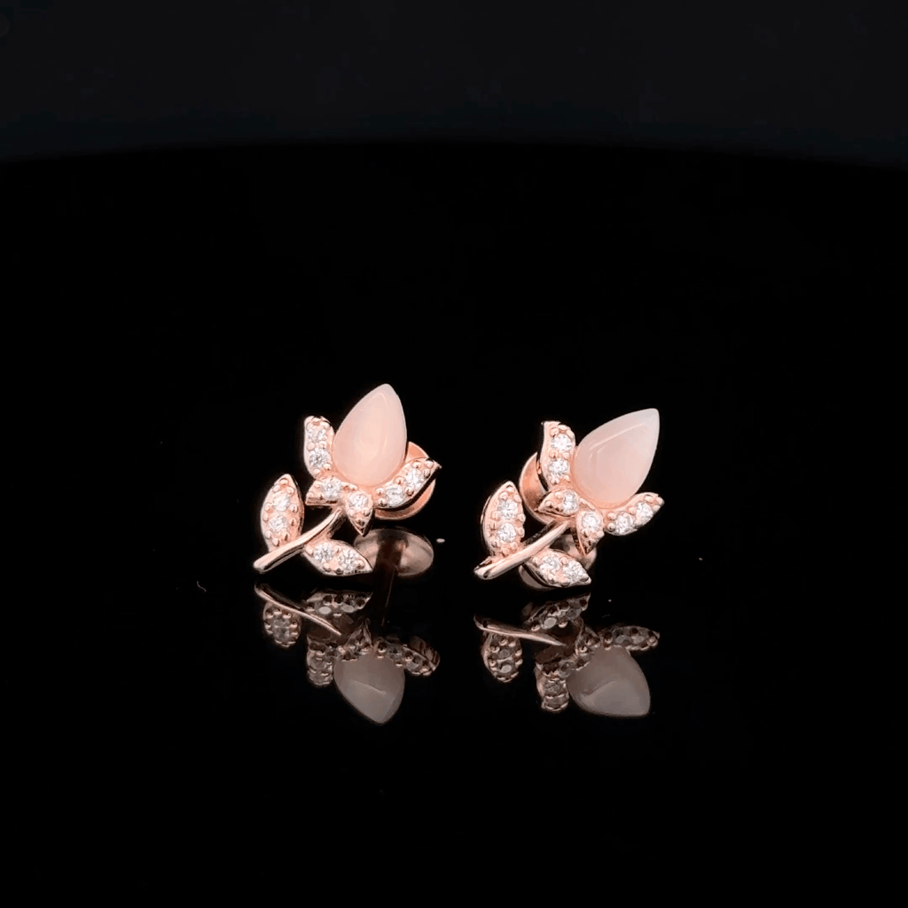 Rose gold flower with leaf earrings