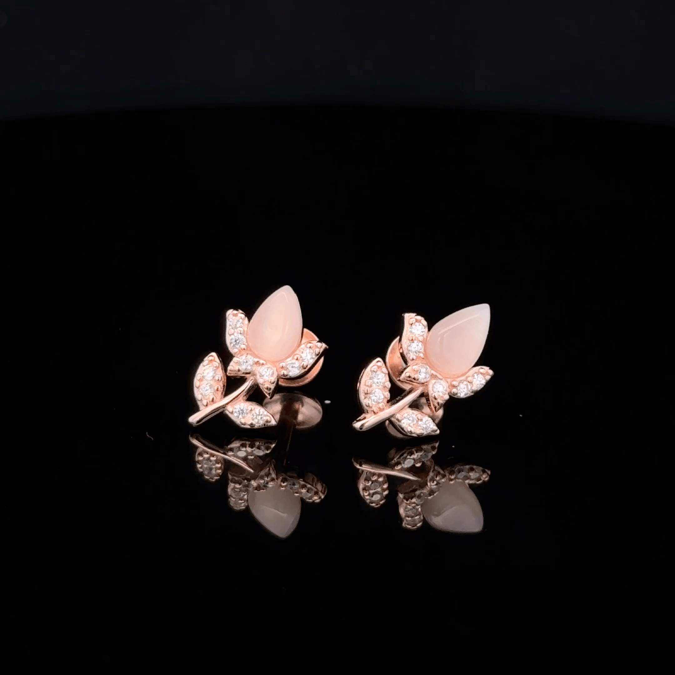 Rose gold flower with leaf earrings