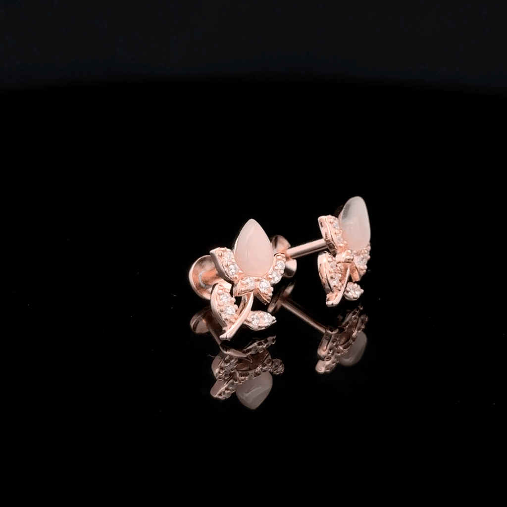 Rose gold flower with leaf earrings