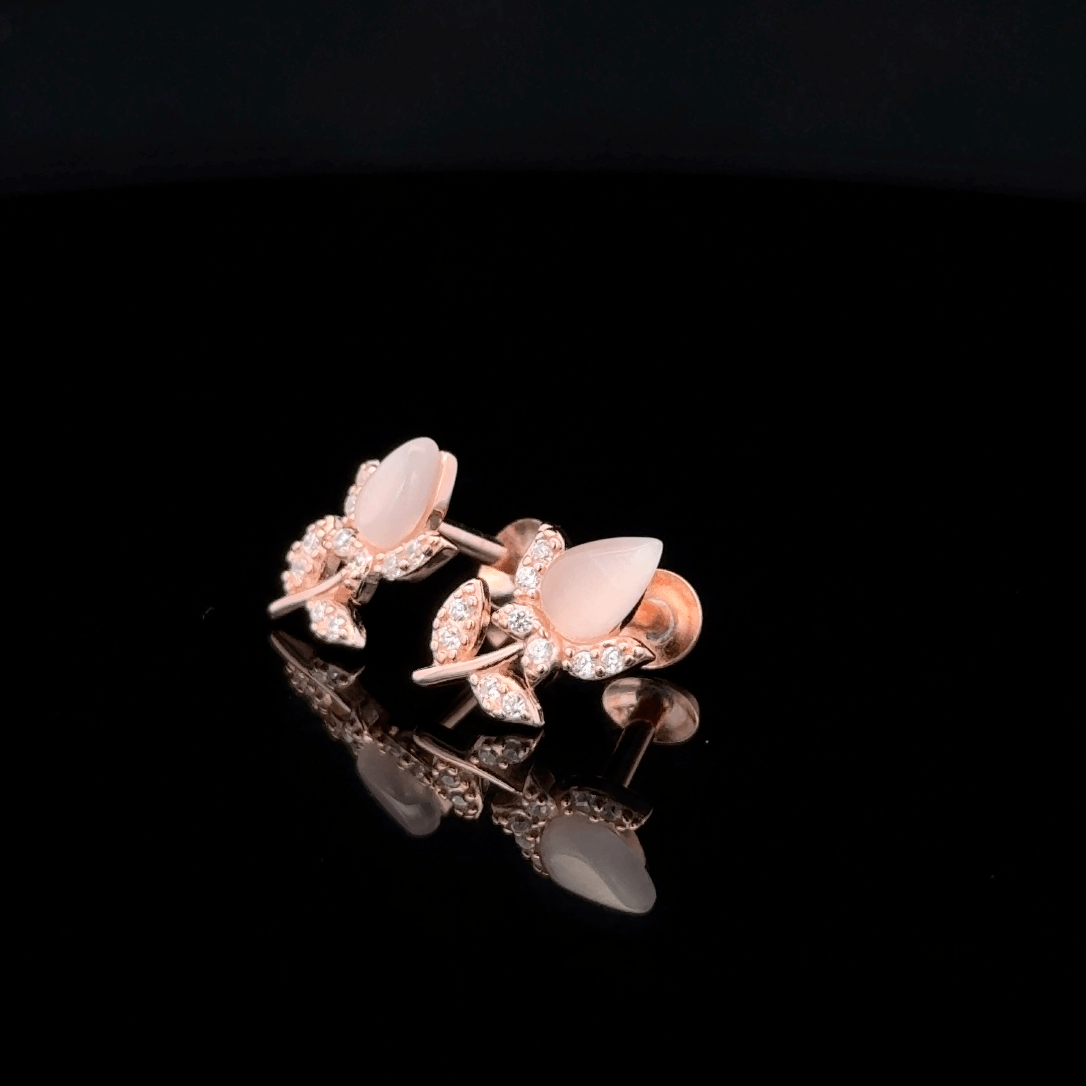 Rose gold flower with leaf earrings