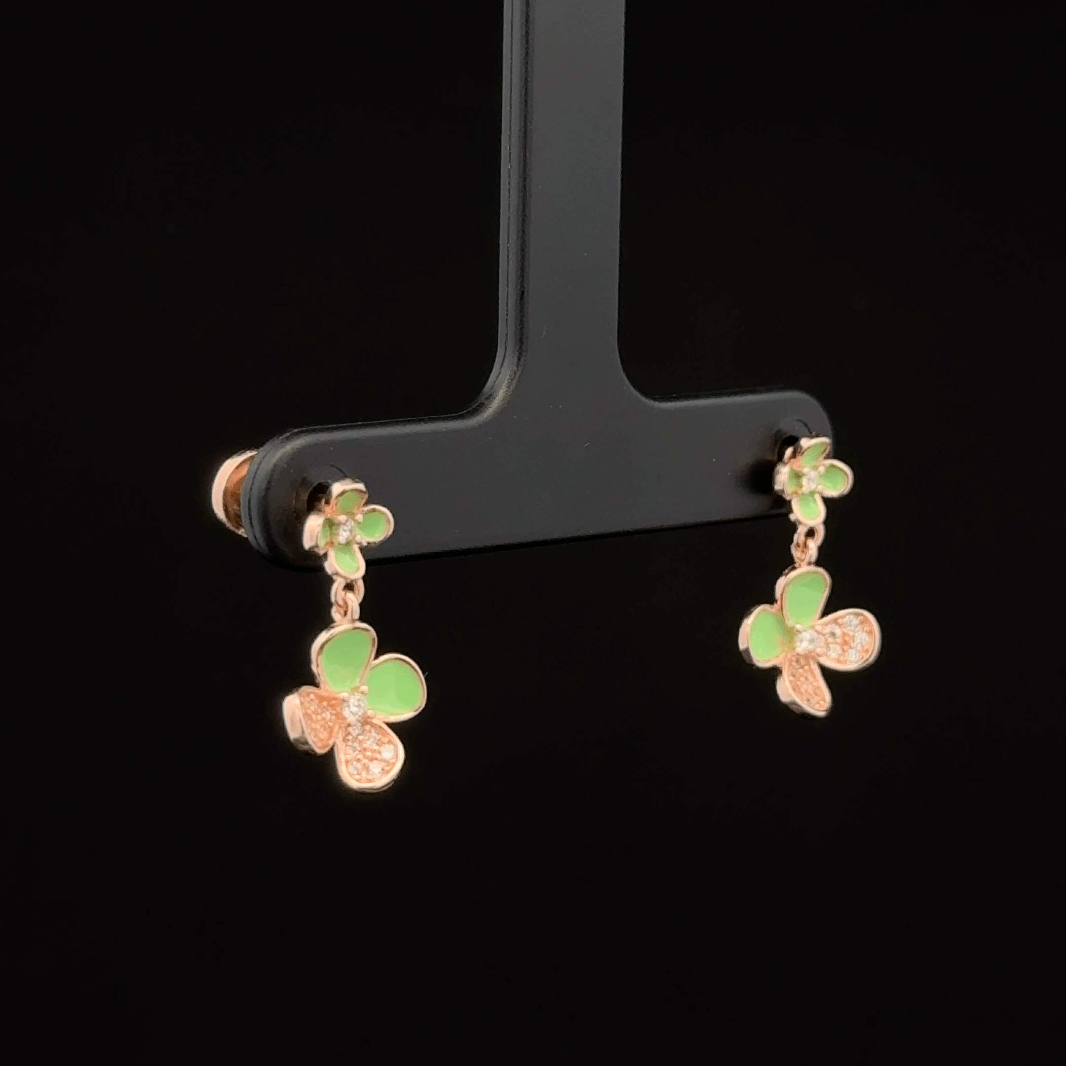 Rose gold hanging flower earrings