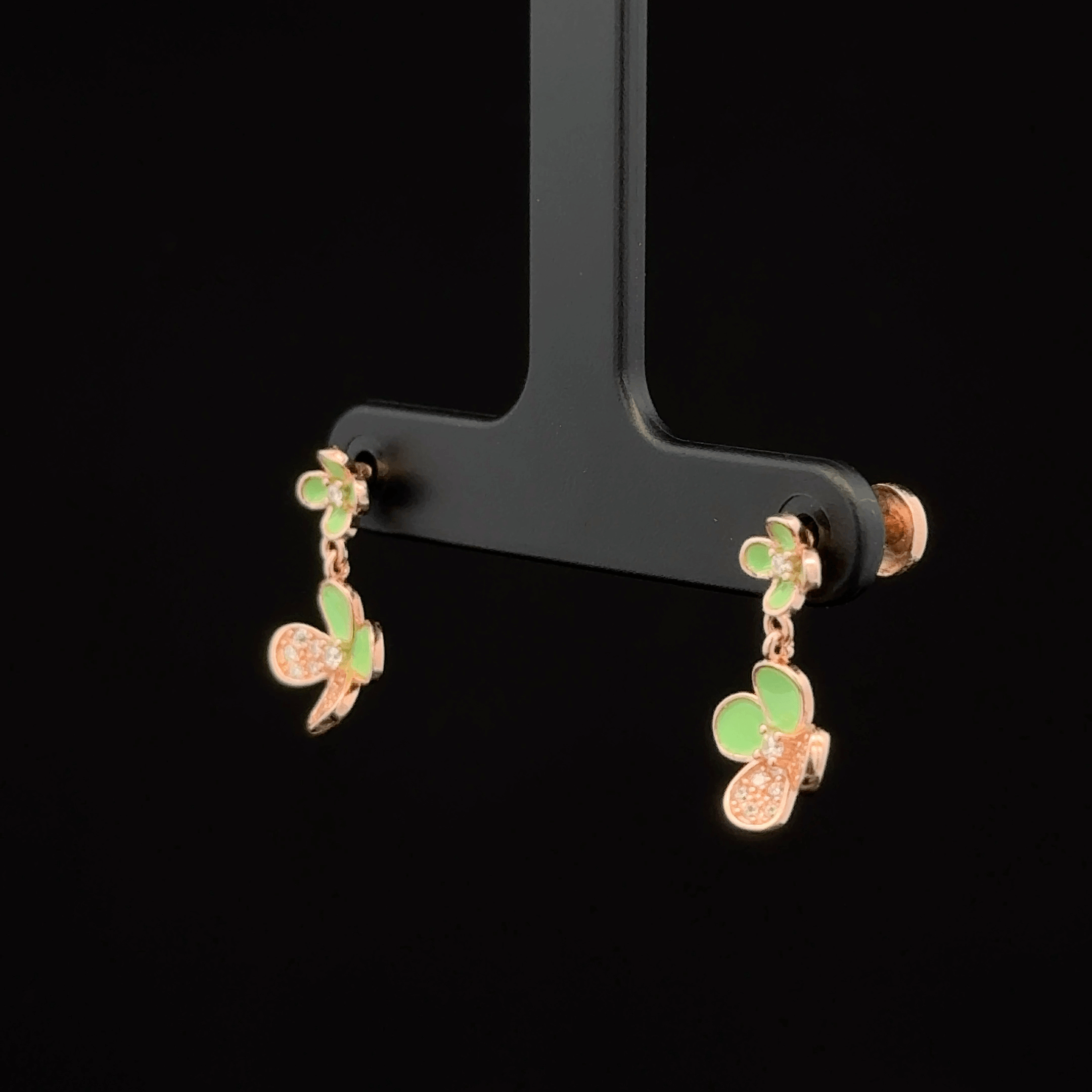 Rose gold hanging flower earrings