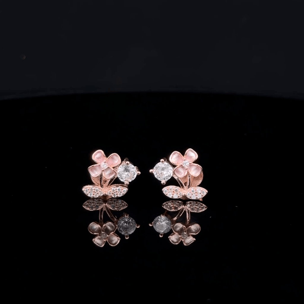 Rose gold leaf & flower earrings