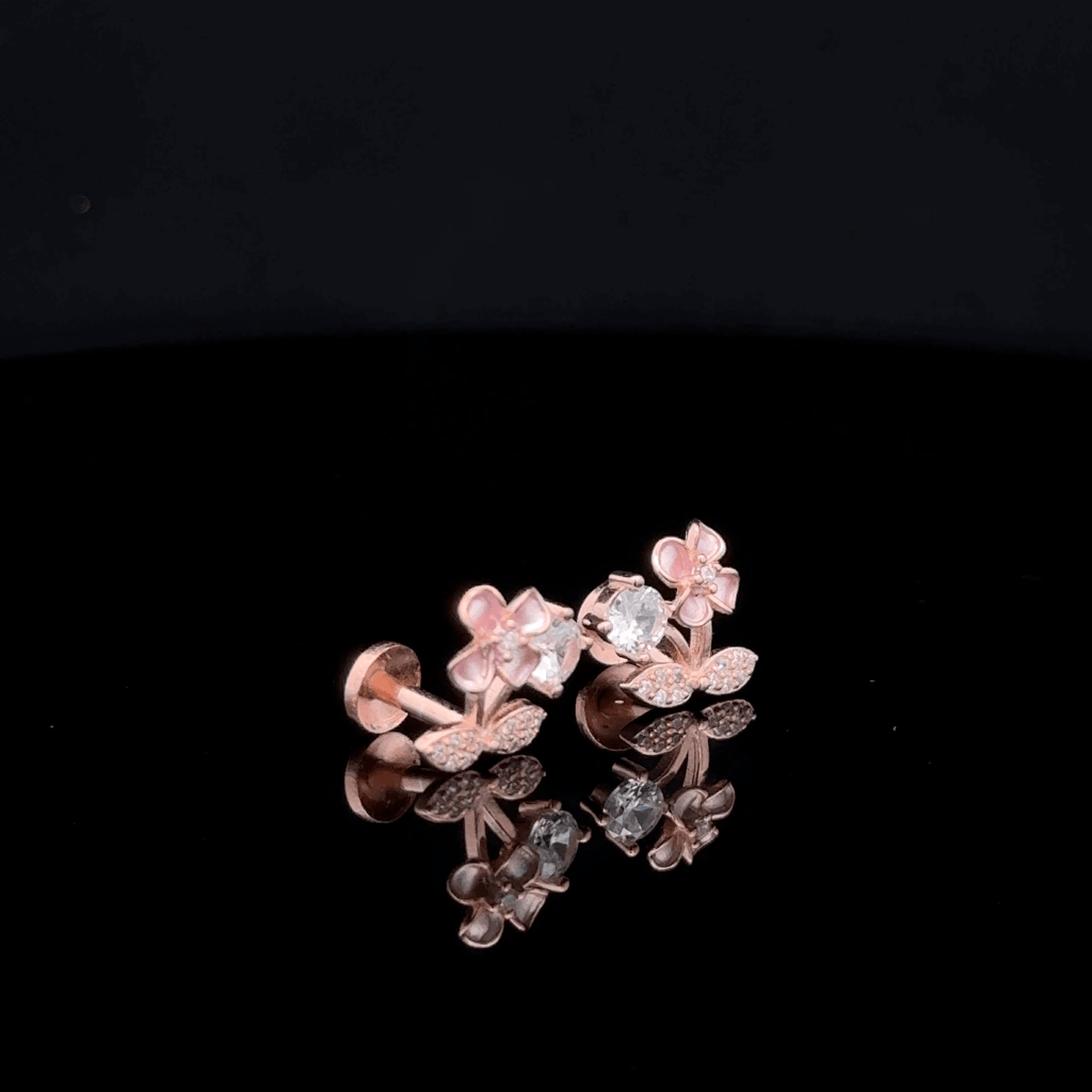 Rose gold leaf & flower earrings