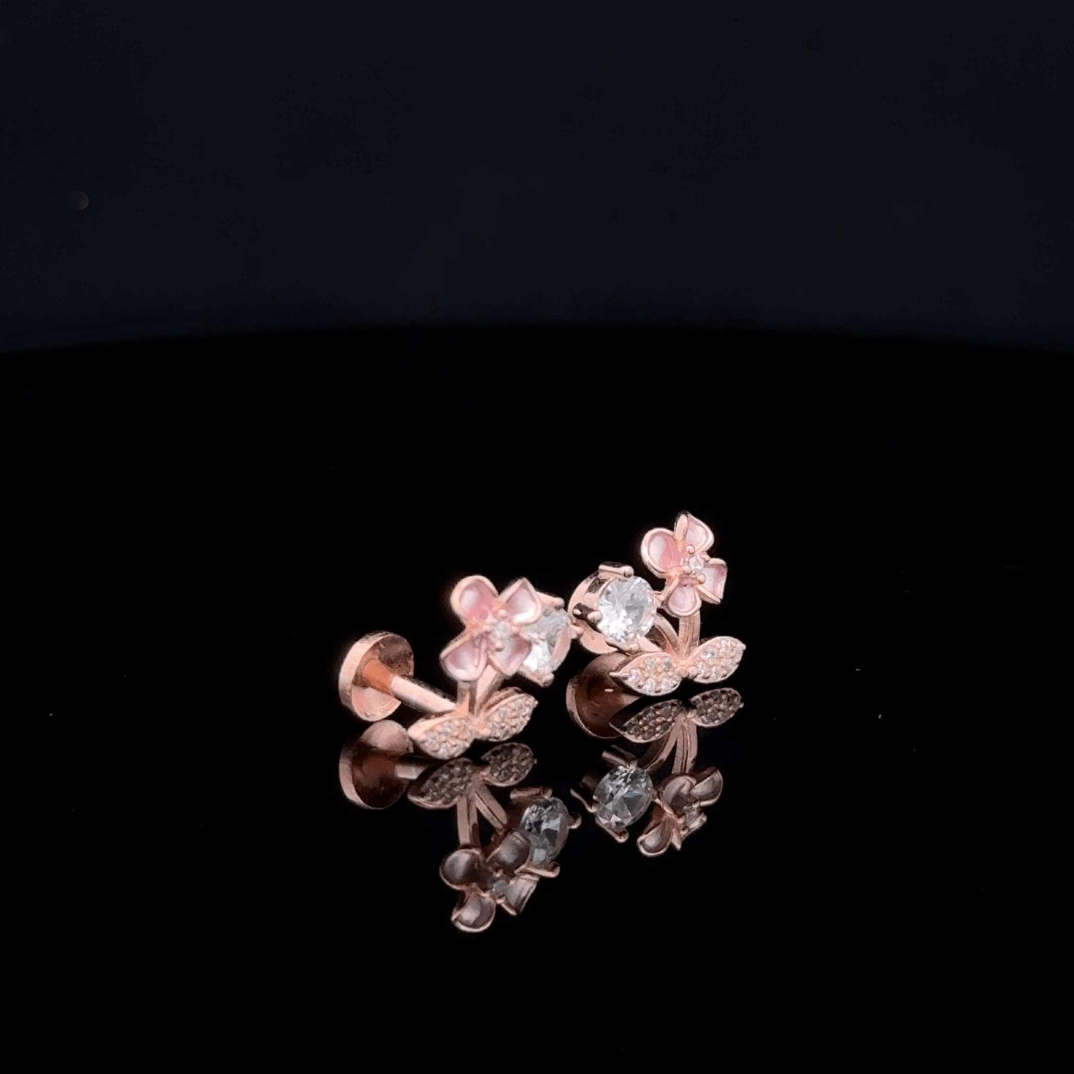 Rose gold leaf & flower earrings