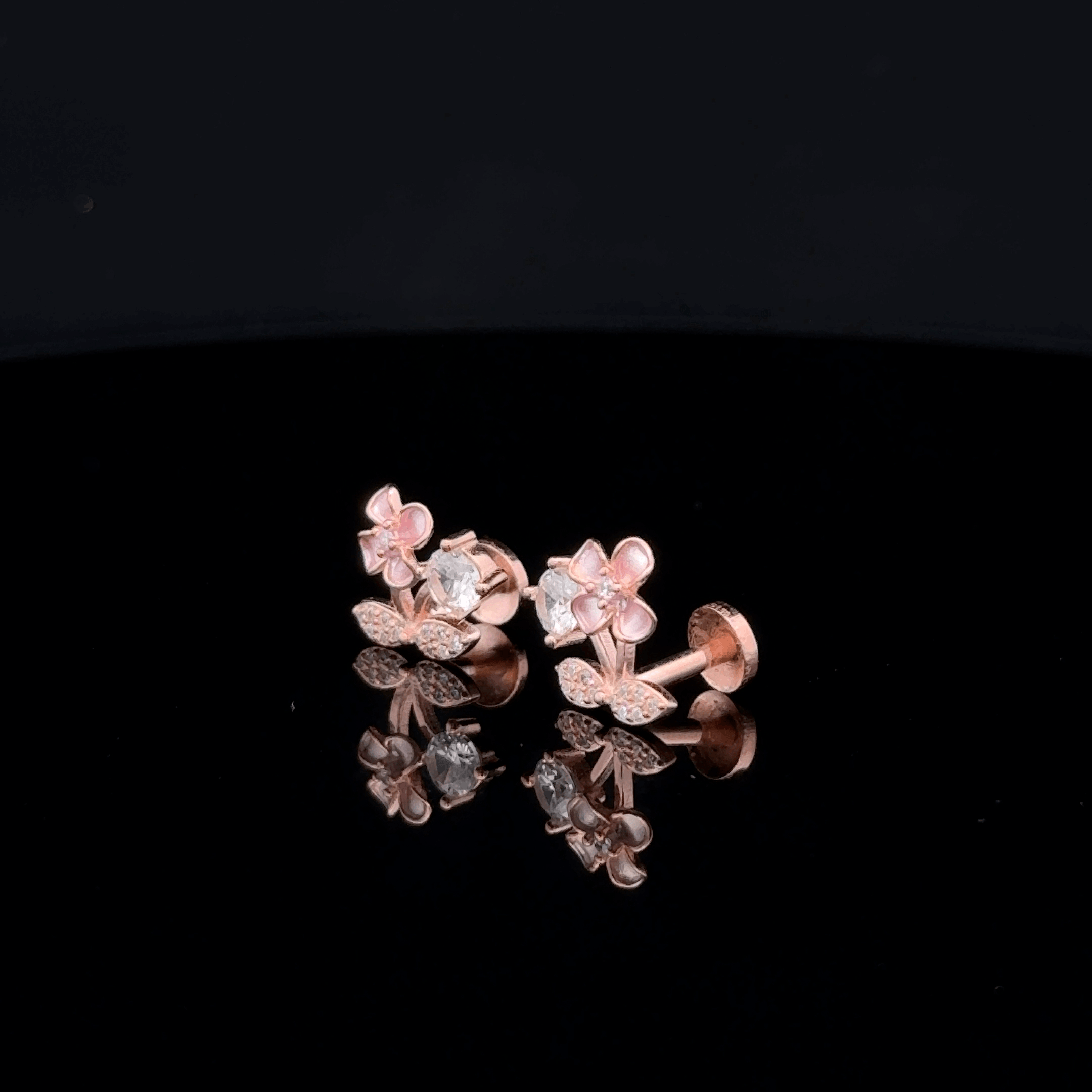 Rose gold leaf & flower earrings