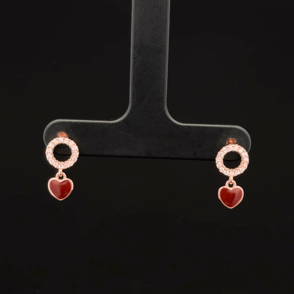 Rose gold open circle with hanging heart earrings