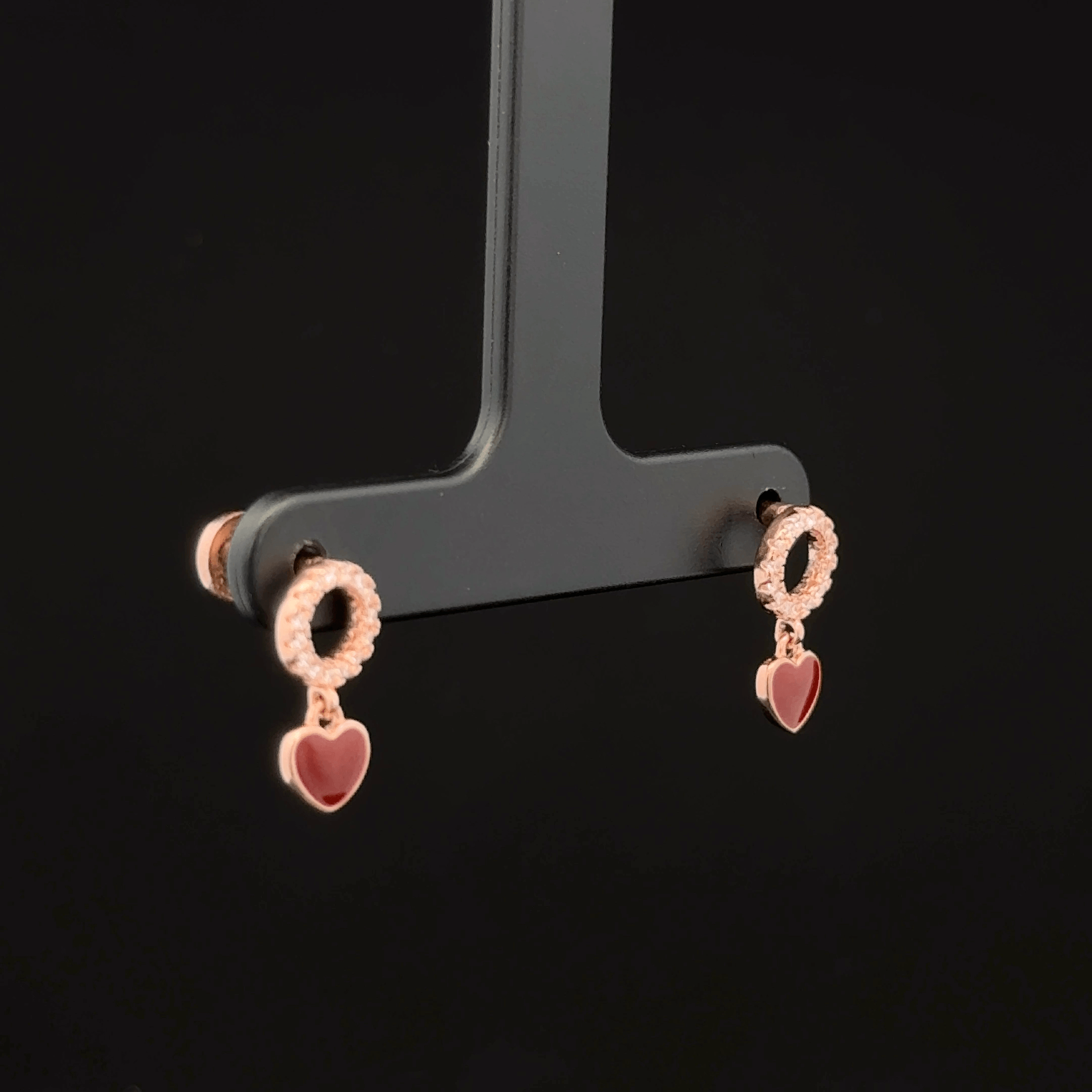 Rose gold open circle with hanging heart earrings
