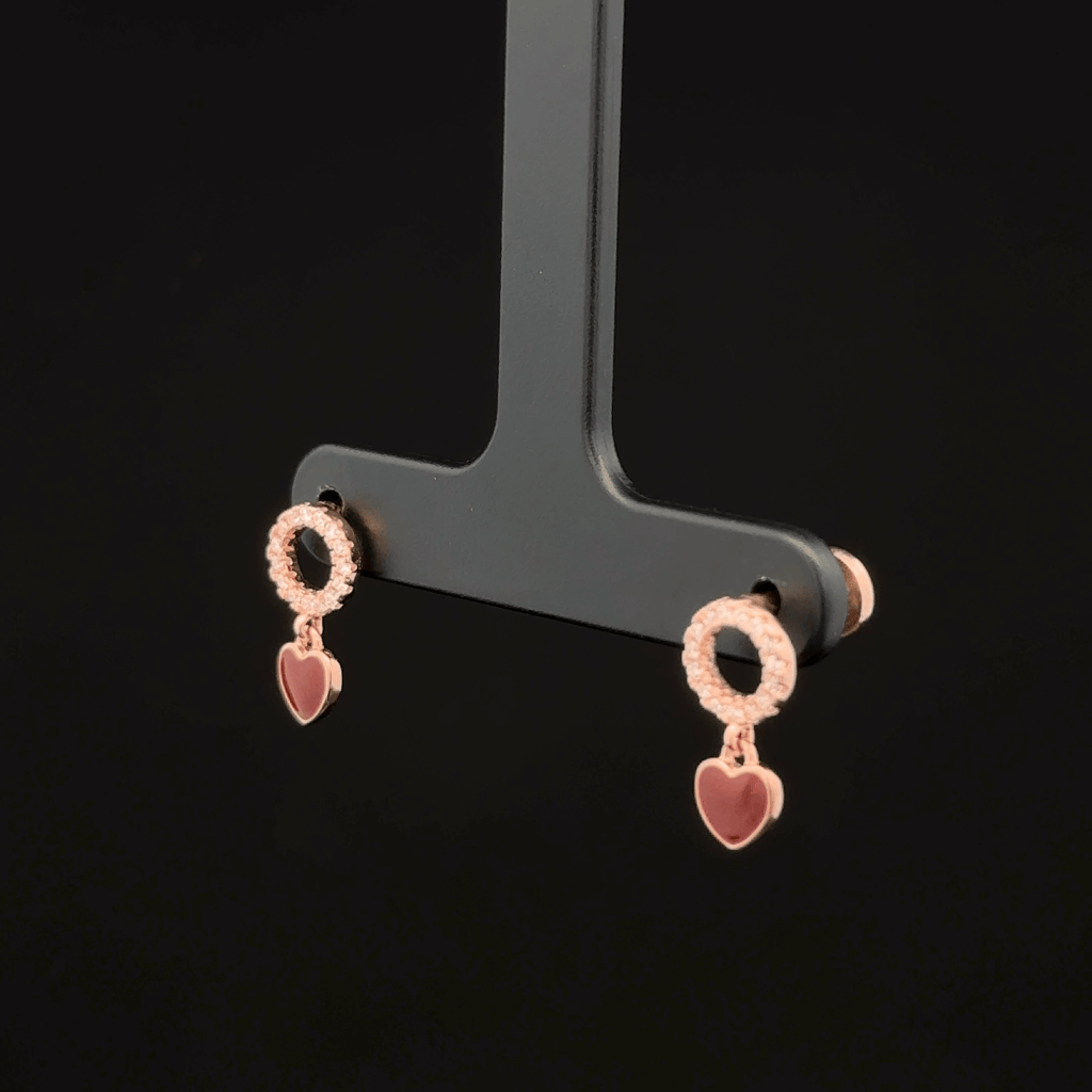Rose gold open circle with hanging heart earrings